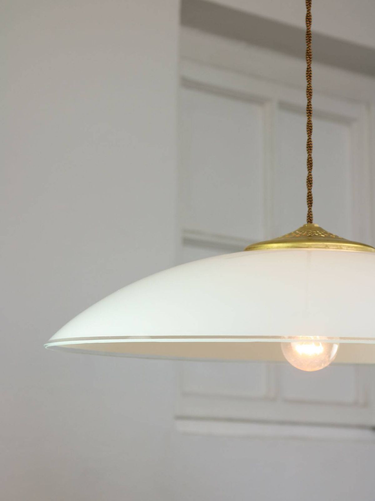 photo for sale Mid Century Italian Saucer Glass And Brass Pendant Lamp