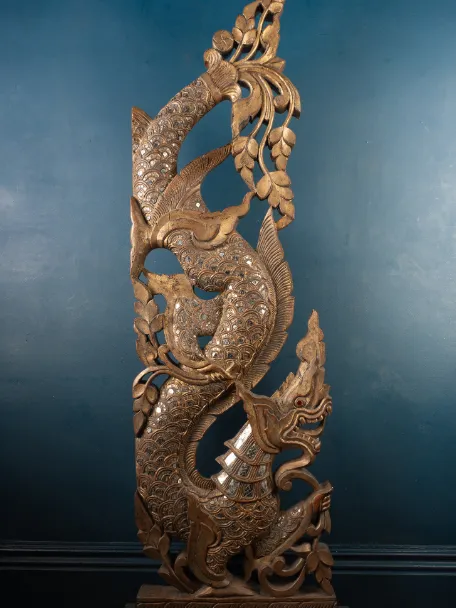 Large Carved And Gilded Pair Of Thai Temple Guardians photo 3400.0