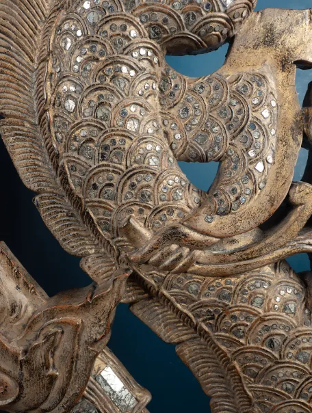 Art Large Carved And Gilded Pair Of Thai Temple Guardians photo