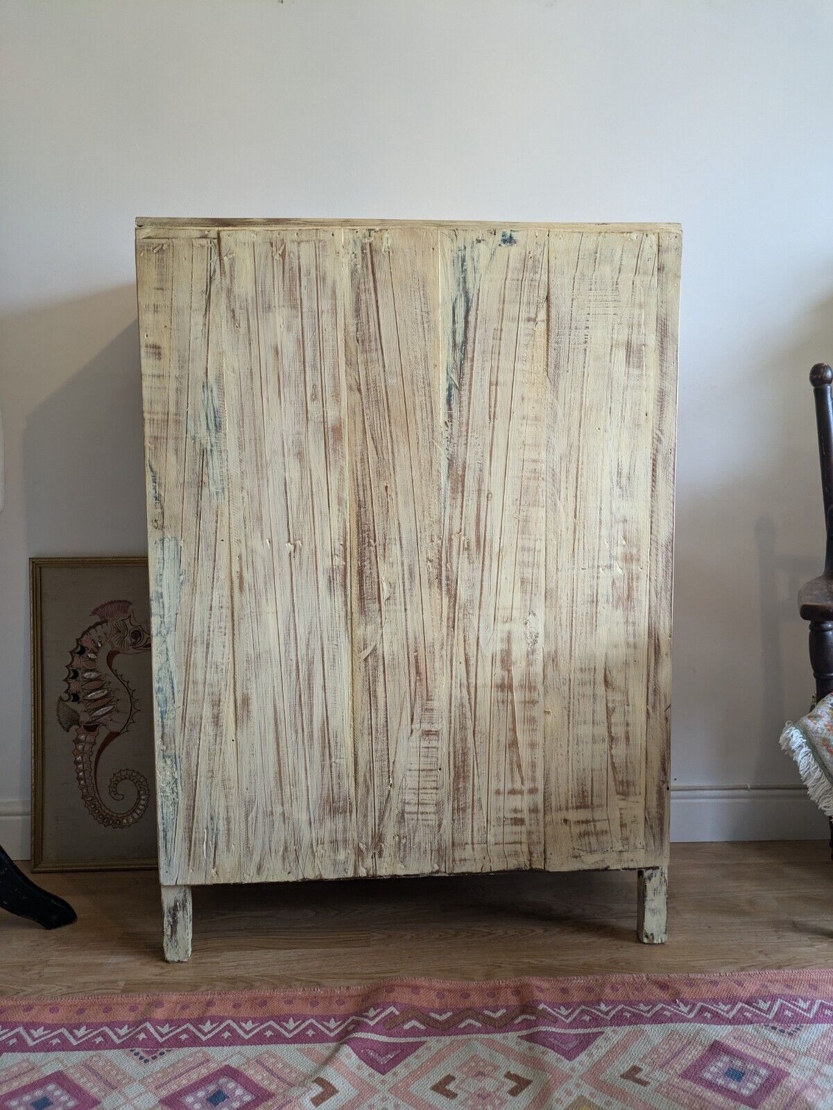 Restored Antique Vintage Indian Cabinet Cupboard Painted Glazed Reclaimed Cream photo vintage