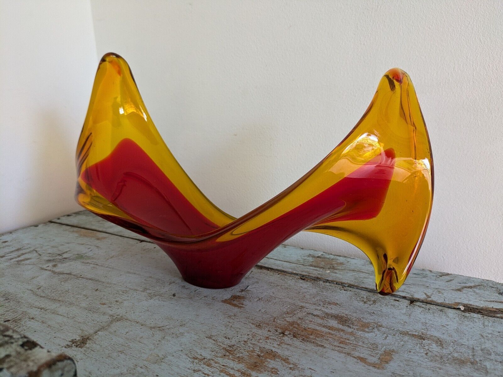 Viartec Murano Style Selenium Red And Orange Spanish Glass Sculpture Uv Glow Vgc photo vintage
