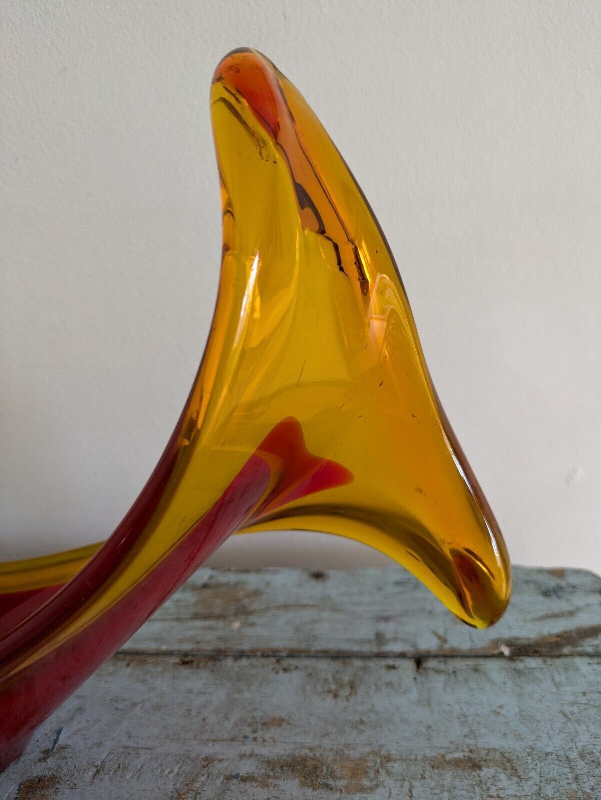 photo vinterior Viartec Murano Style Selenium Red And Orange Spanish Glass Sculpture Uv Glow Vgc