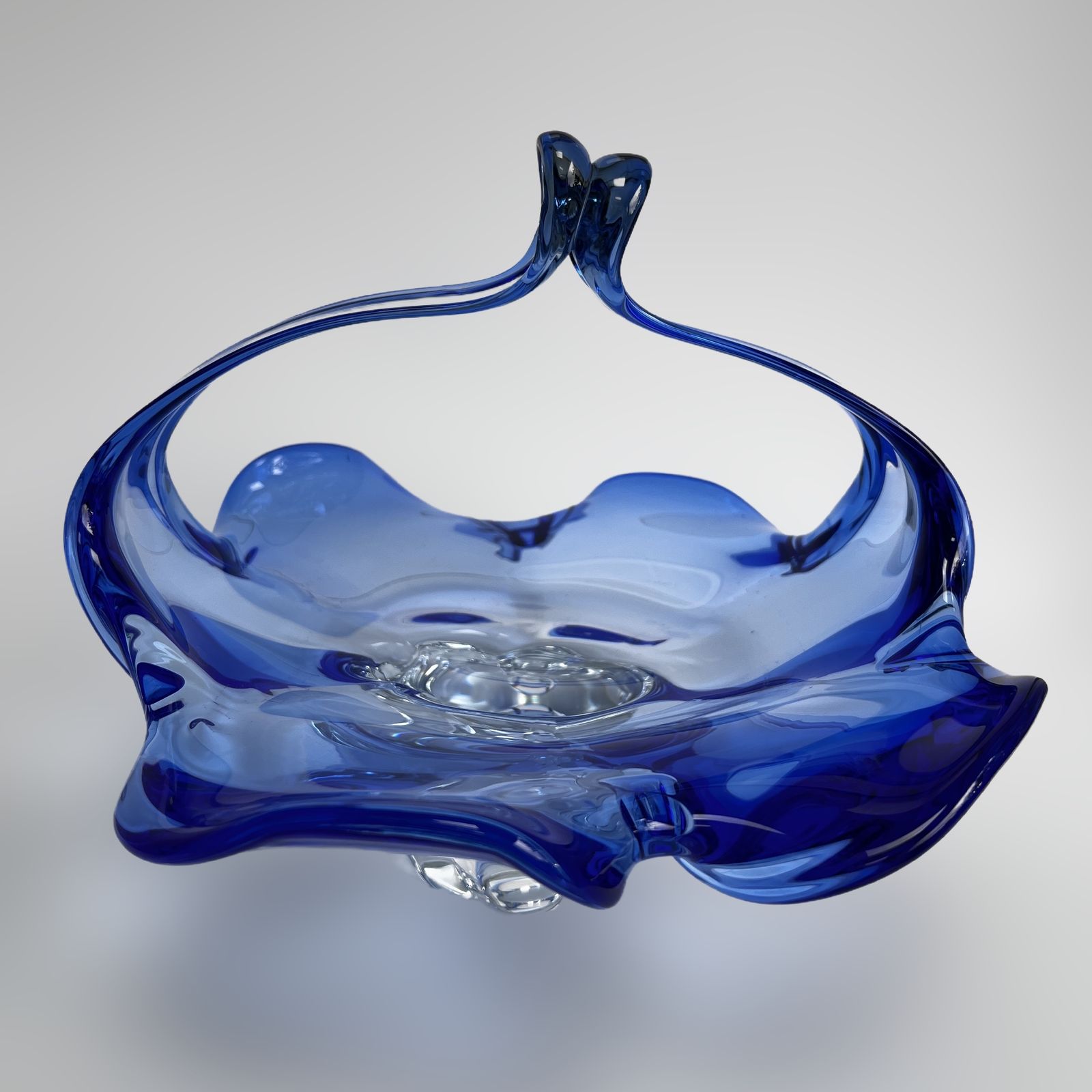 Huge Vintage Czech Chribska, Art Glass Basket By Josef Hospodka, 1960's photo for sale