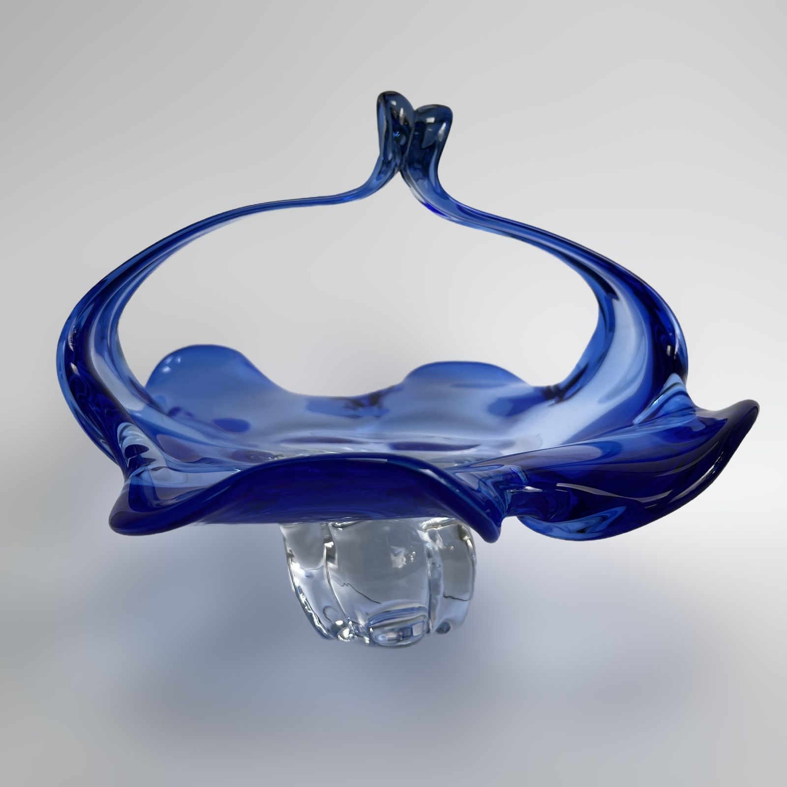 Huge Vintage Czech Chribska, Art Glass Basket By Josef Hospodka, 1960's photo vintage
