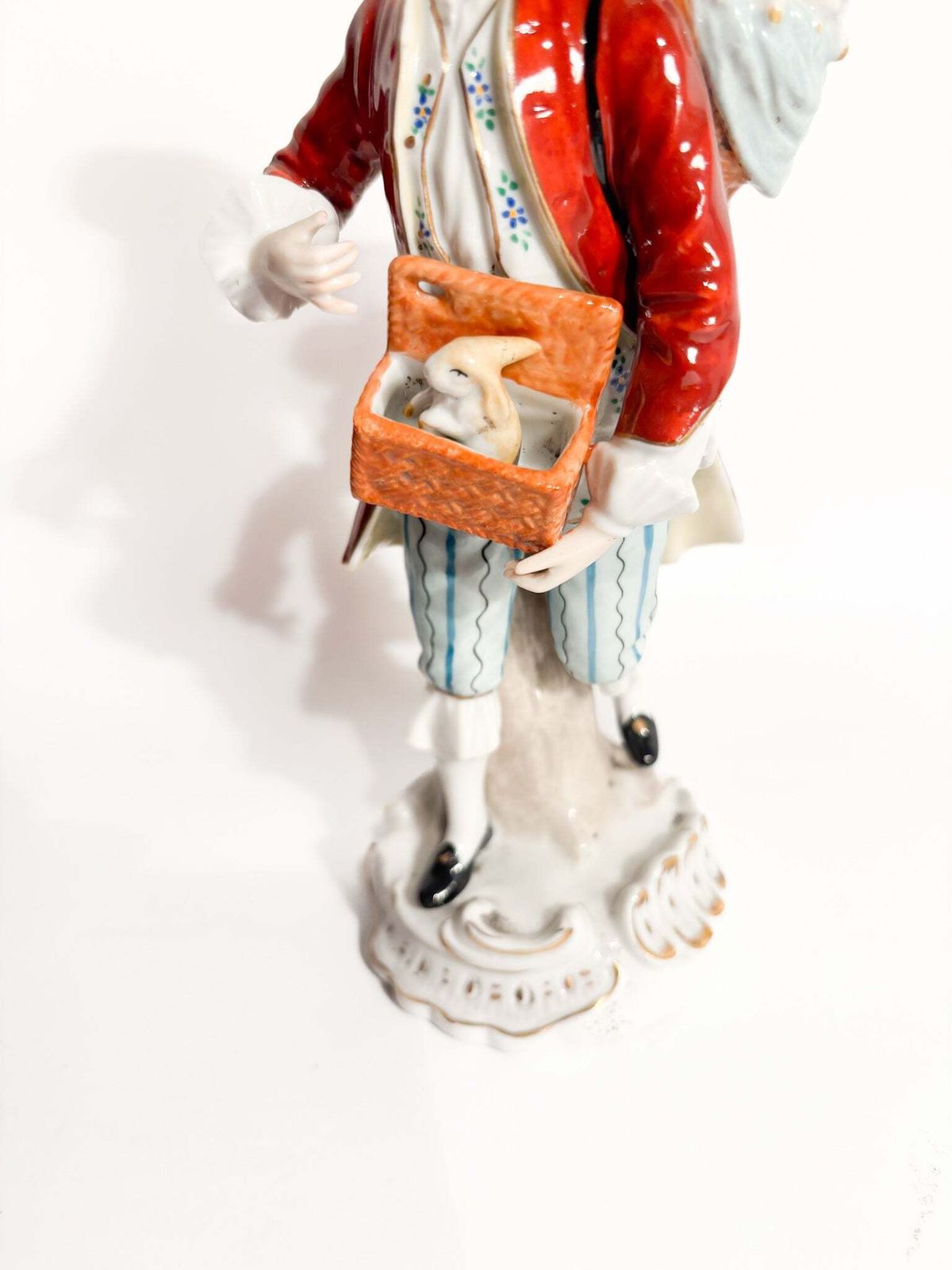Polychrome Porcelain Figurine Sitzendorf Of Rabbit Seller From The 1800s photo for sale