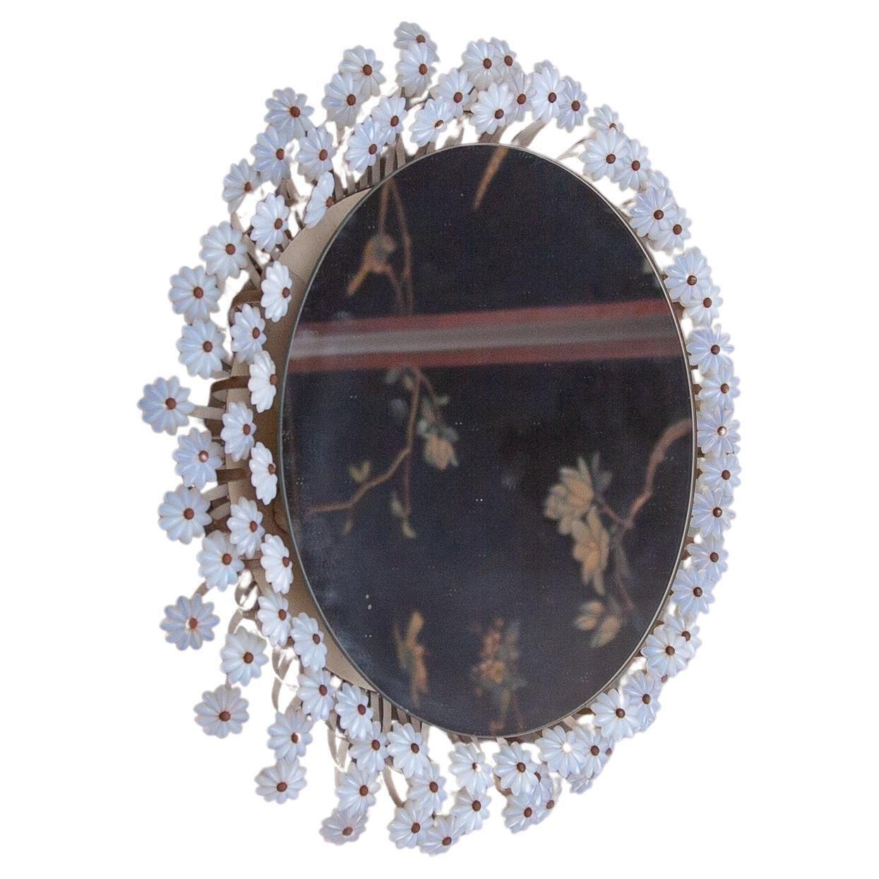 Illuminated Flower Wall Mounted Round Mirror By Münchner Zierspiegel, 1960s photo furniture