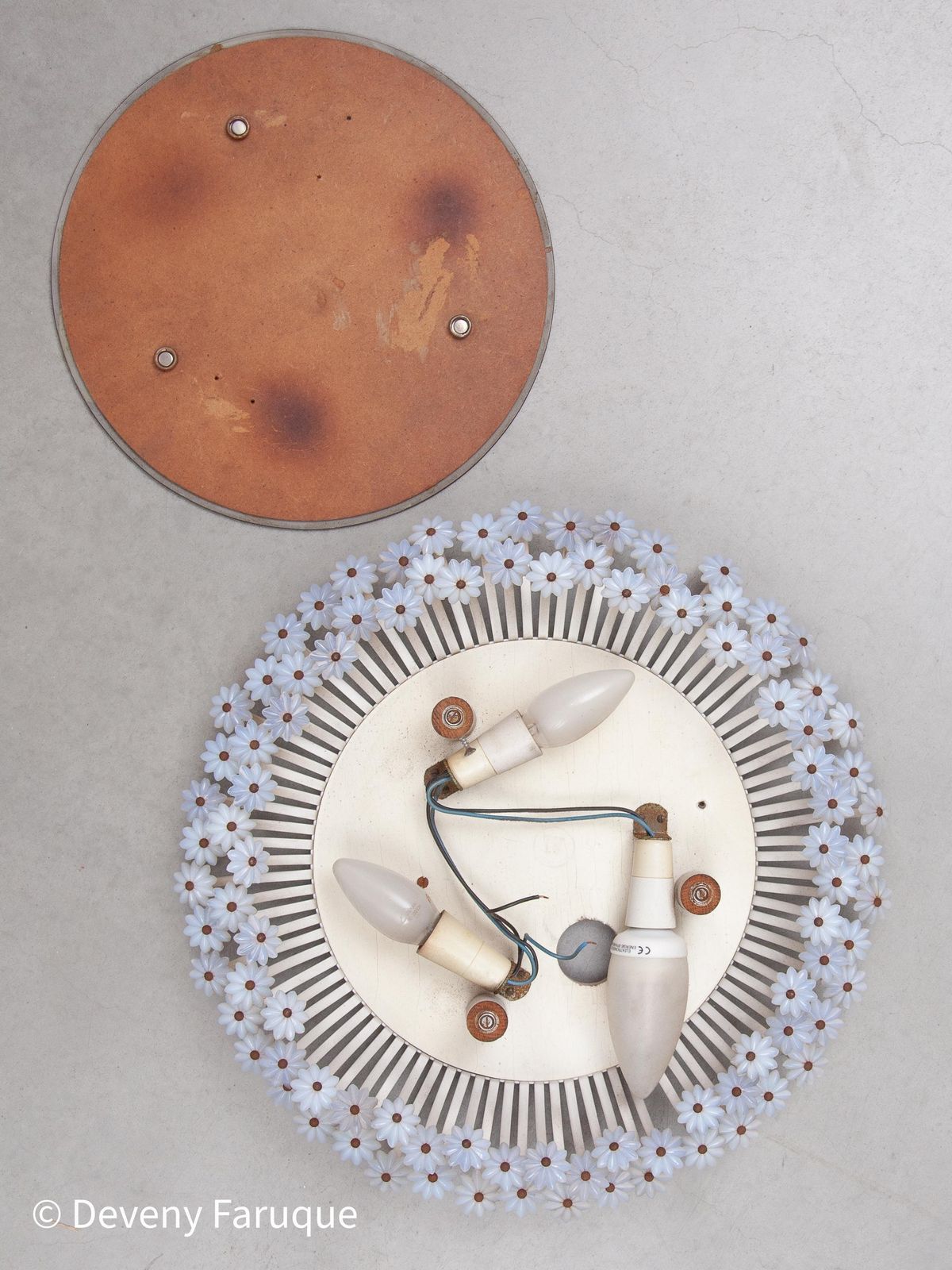 Illuminated Flower Wall Mounted Round Mirror By Münchner Zierspiegel, 1960s photo vinterior