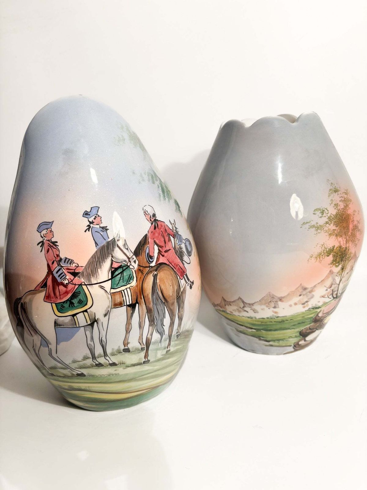 Pair Of Vases In Hand Painted Castelli Ceramics From The 1950s