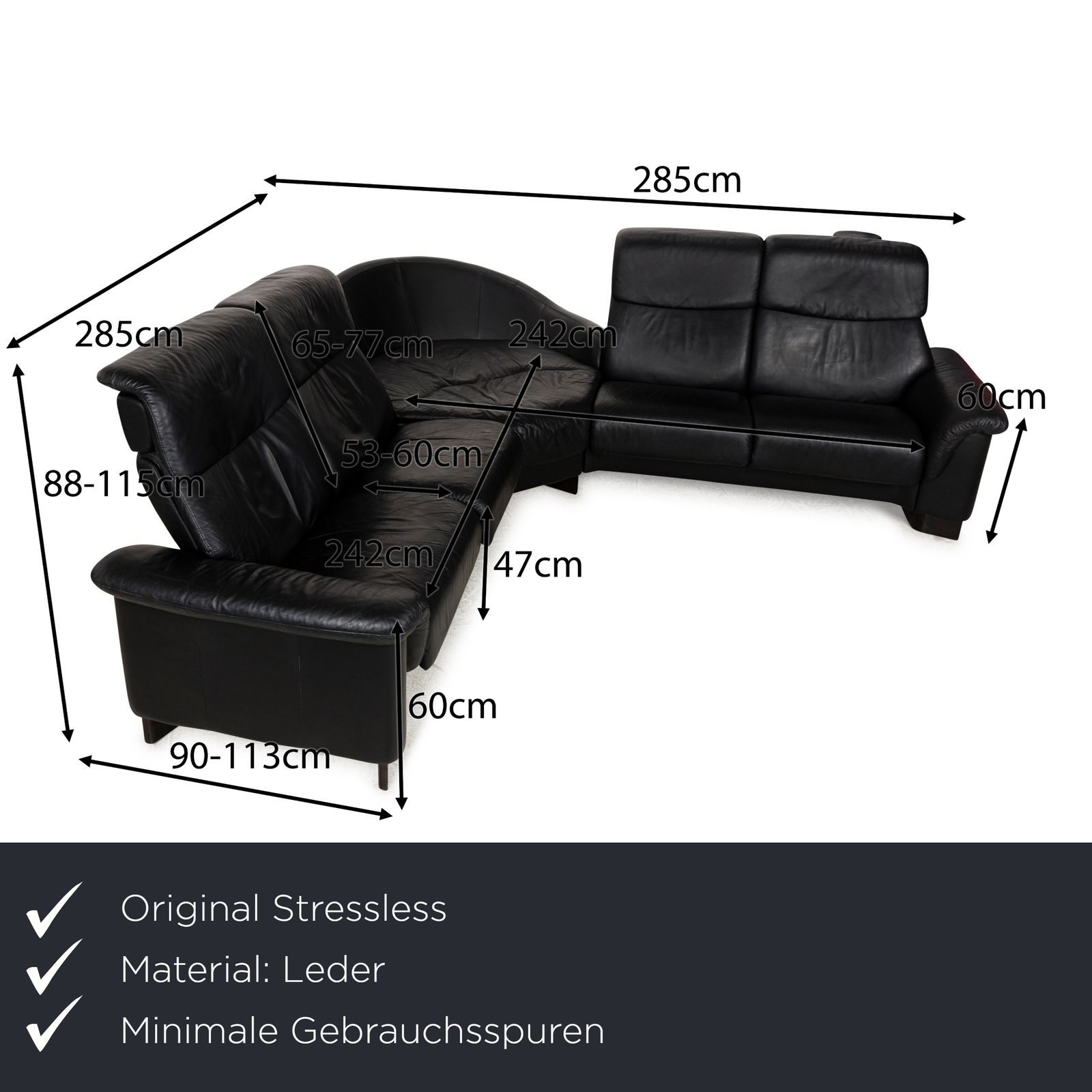 Canapé d'angle Stressless Paradise en cuir noir, fonction manuelle photo furniture