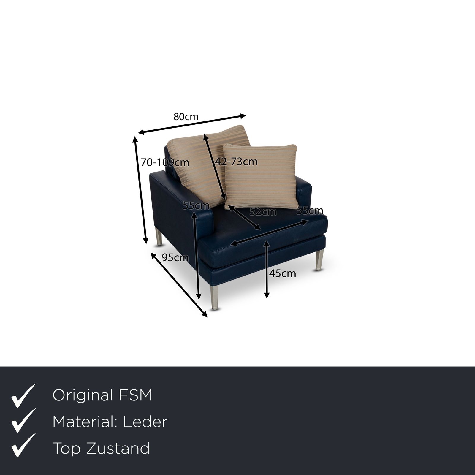Fauteuil Fsm Clarus en cuir bleu et marron photo furniture