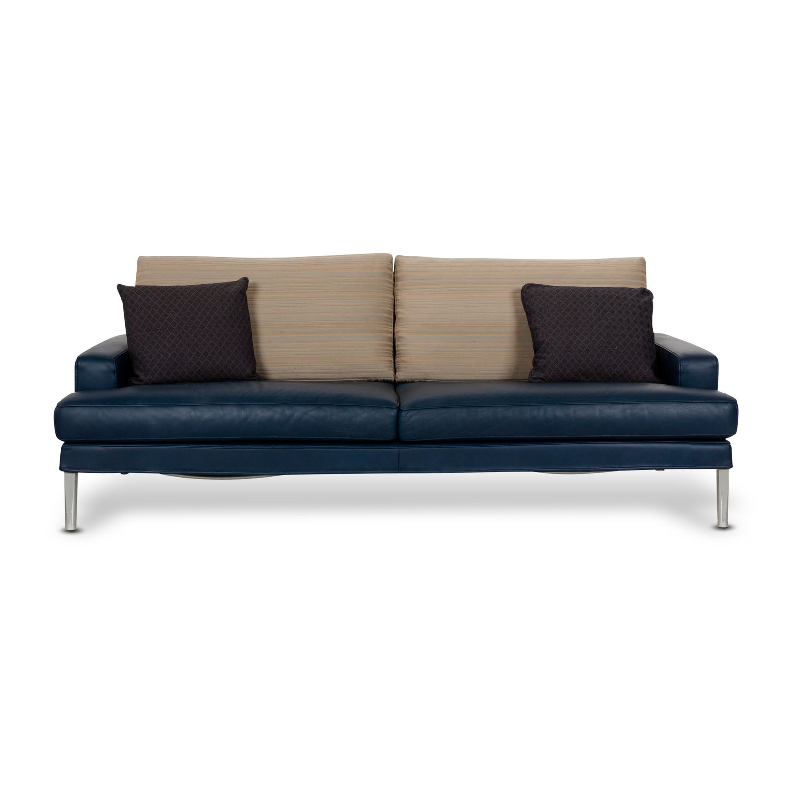 Canapé FSM Clarus 3 places en cuir bleu et marron, fonction manuelle