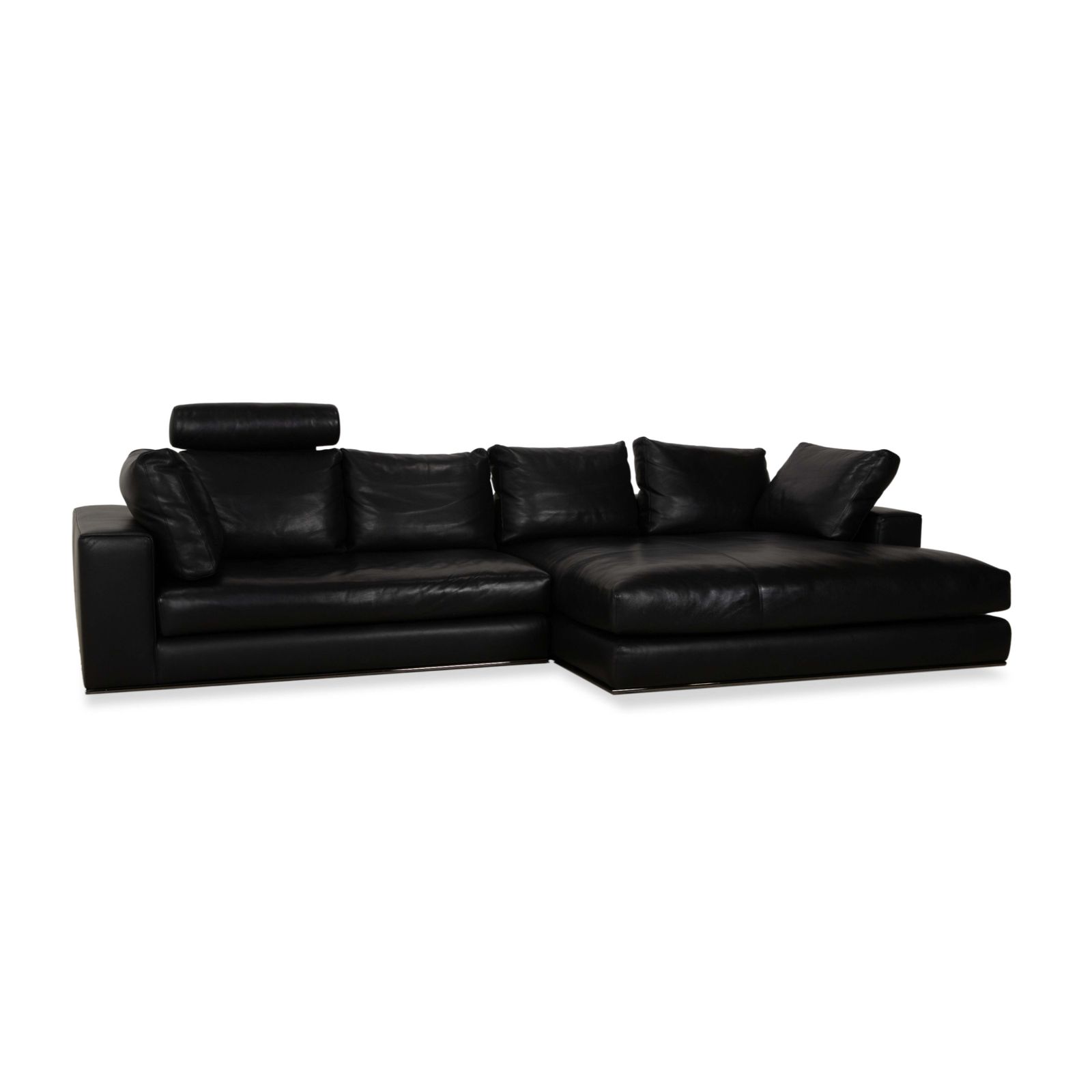 Canapé d'angle Minotti Hamilton en cuir noir, récamière droite à fonction manuelle