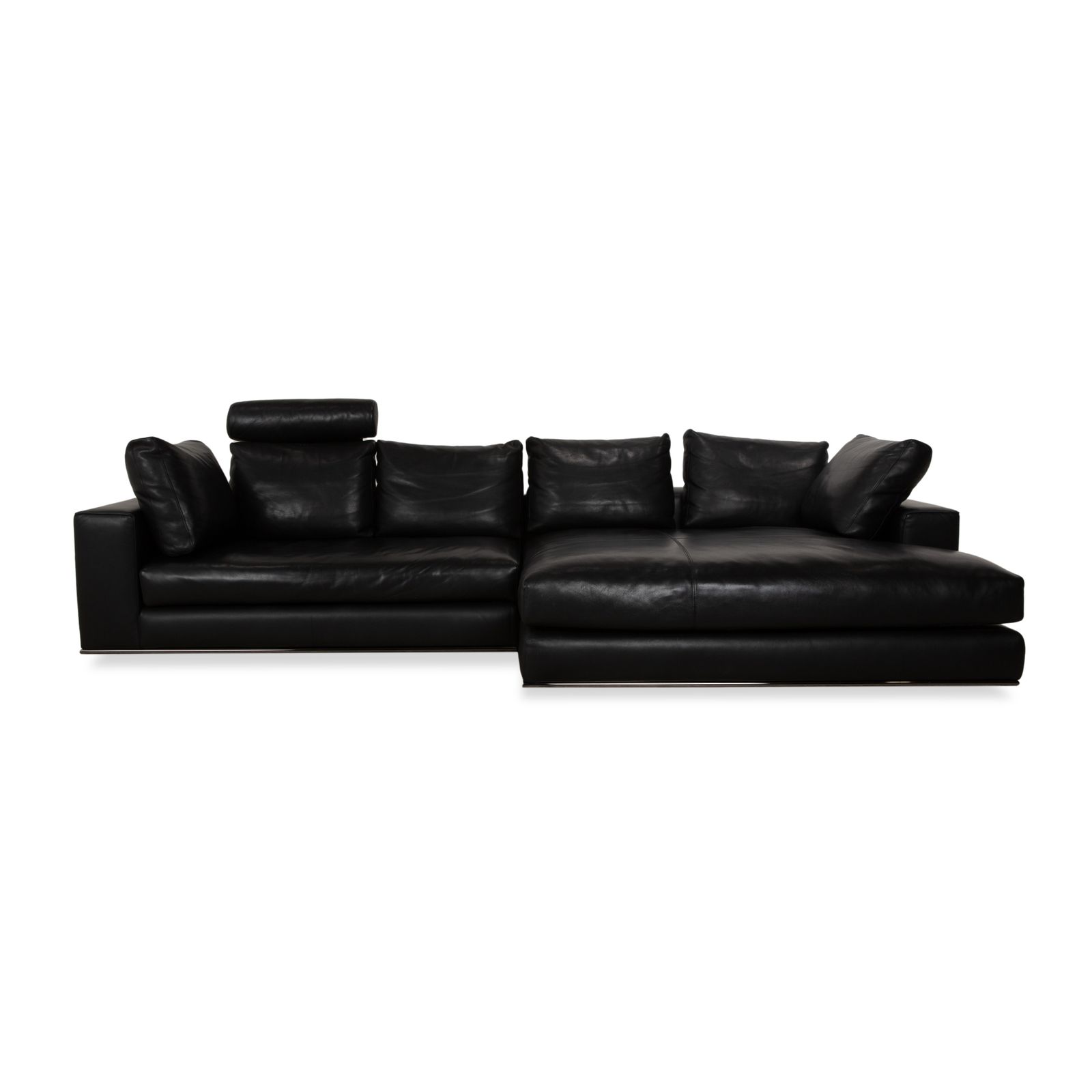 Canapé d'angle Minotti Hamilton en cuir noir, récamière droite à fonction manuelle photo buy
