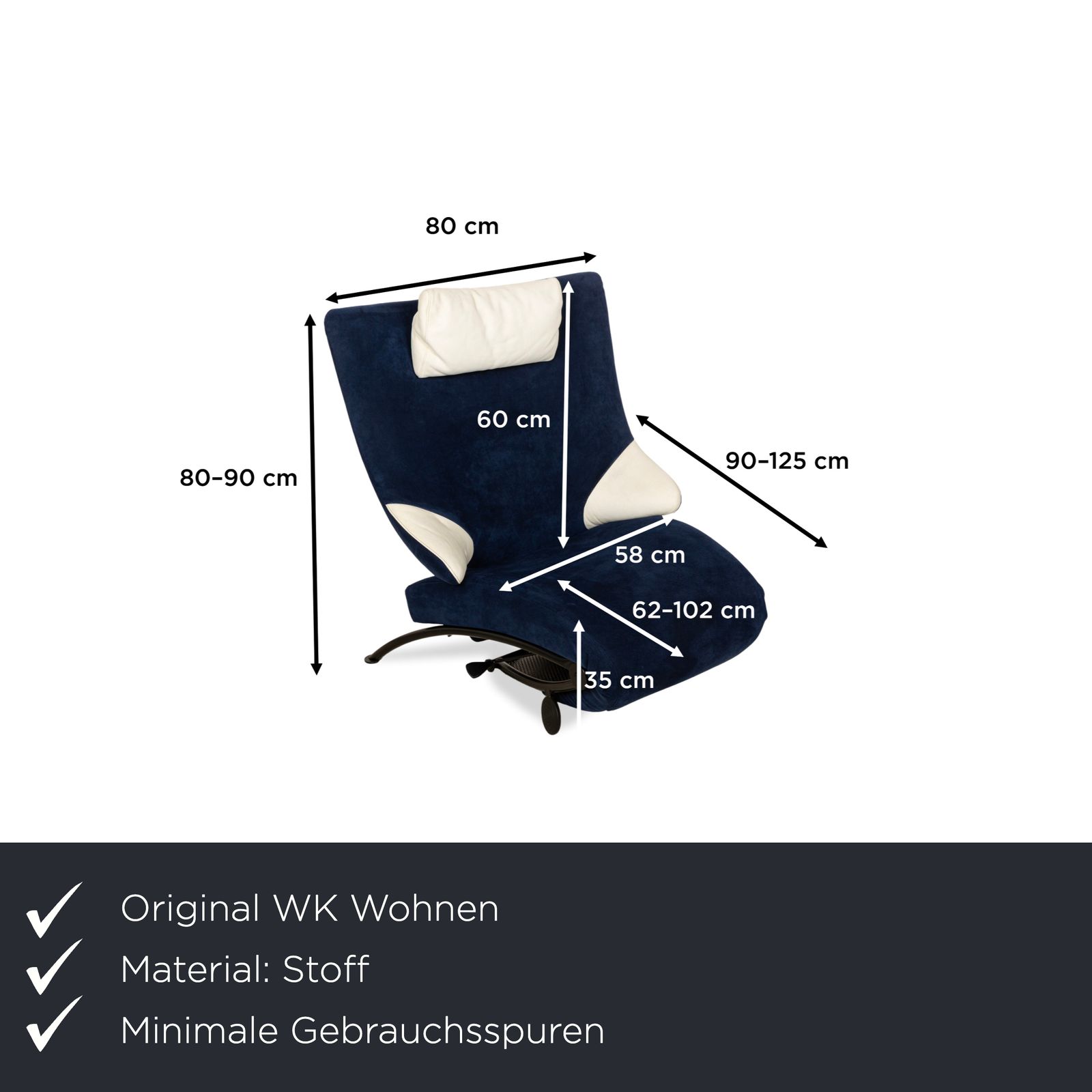 Wk Wohnen Solo 699 Fabric Alcantara Armchair Blue Cream Manual Function photo furniture