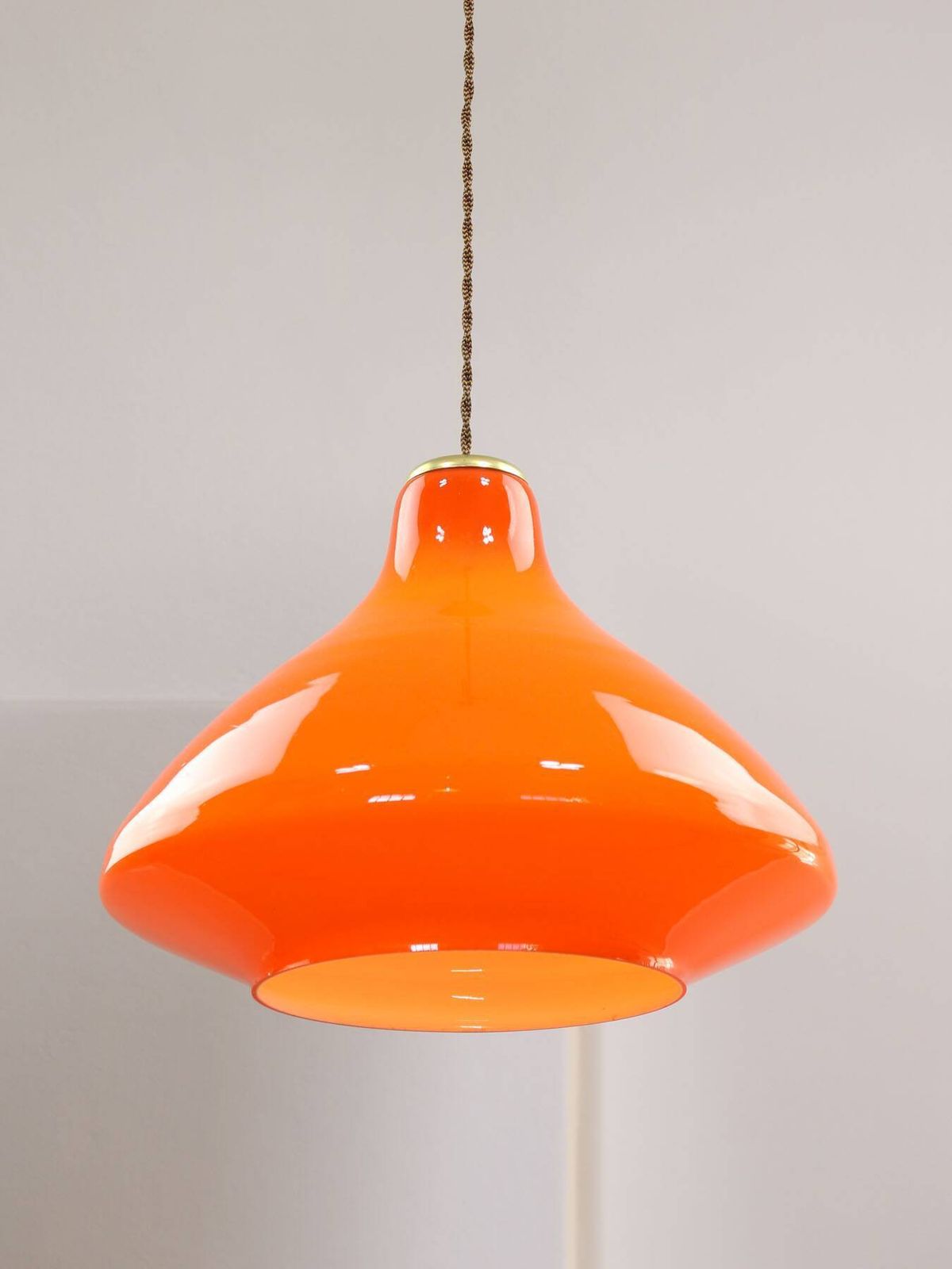 Mid Century Italian Orange Glass And Brass Pendant Lamp photo furniture