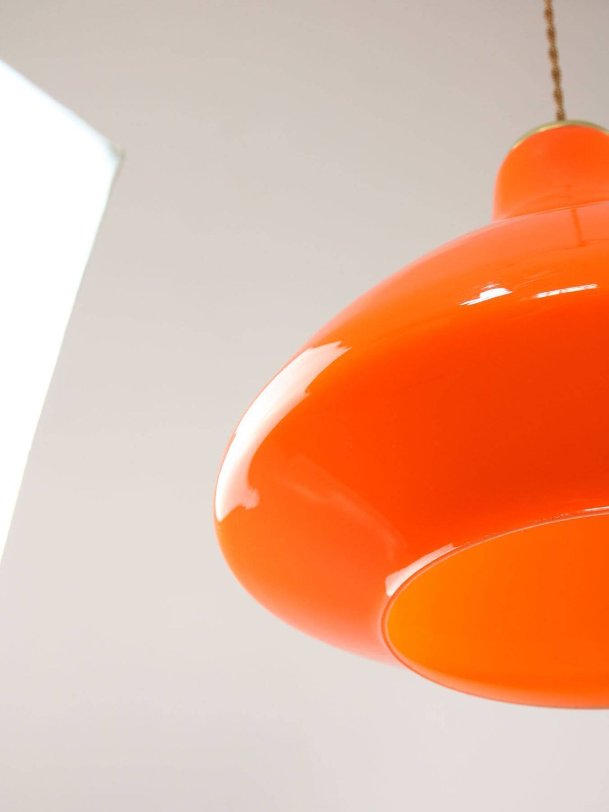 Mid Century Italian Orange Glass And Brass Pendant Lamp photo for sale