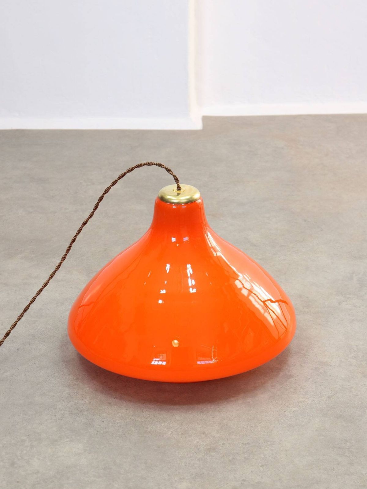 photo buy Mid Century Italian Orange Glass And Brass Pendant Lamp