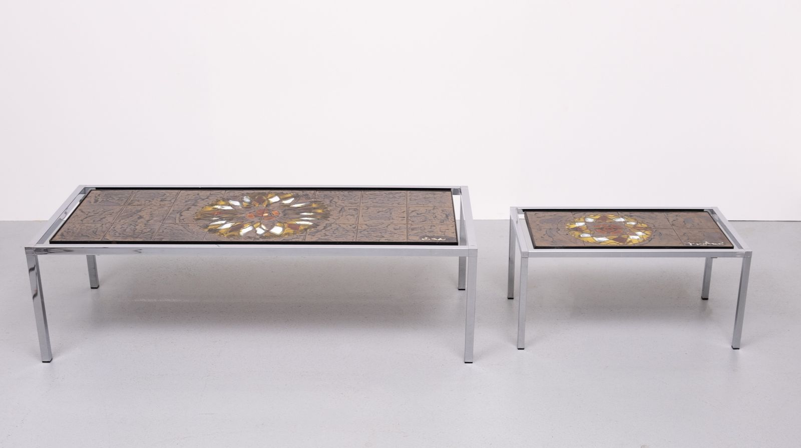 1344.0 Juliette Belarti Ceramic Tile Table Set Of 3 Belgian 1970s photo