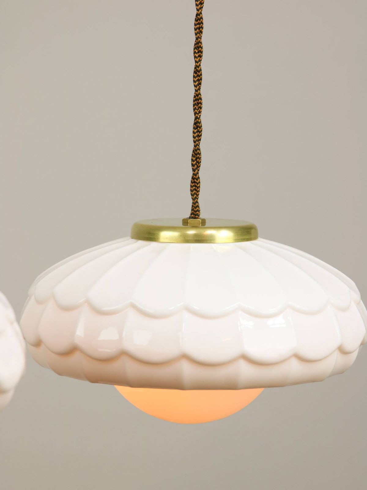 Mid Century Italian Ceramic And Brass Pendant Lamps Set Of 2 photo Lighting