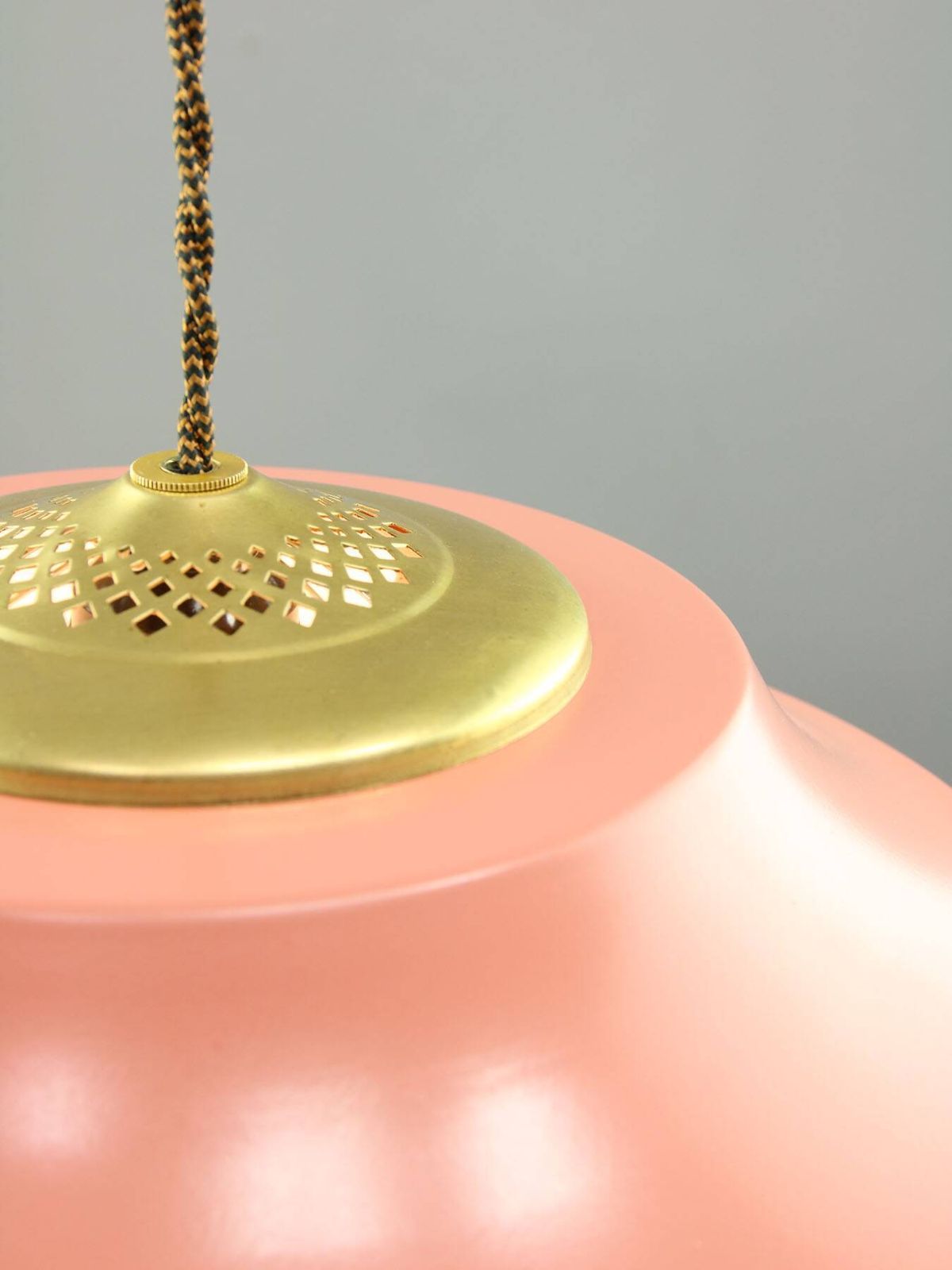 Mid Century Italian Pink Metal And Brass Pendant Lamp photo Lighting