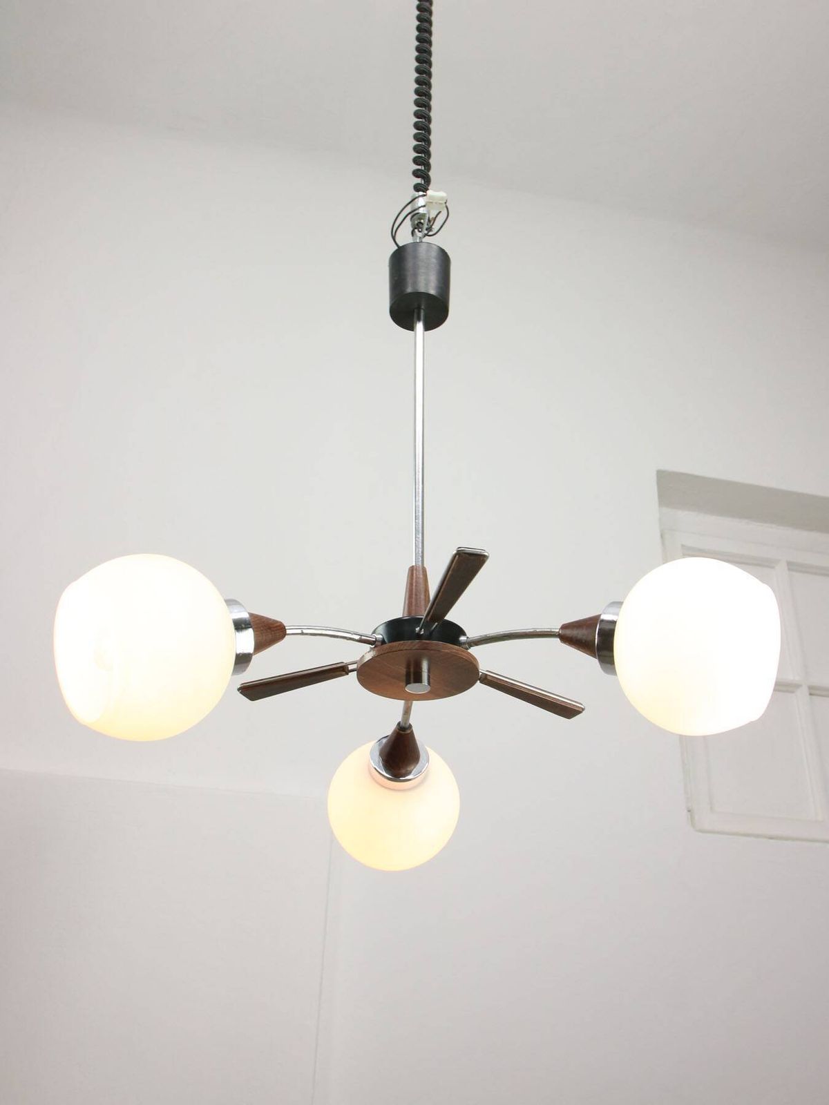 Mid Century Italian Chrome And Opaline Chandelier photo furniture