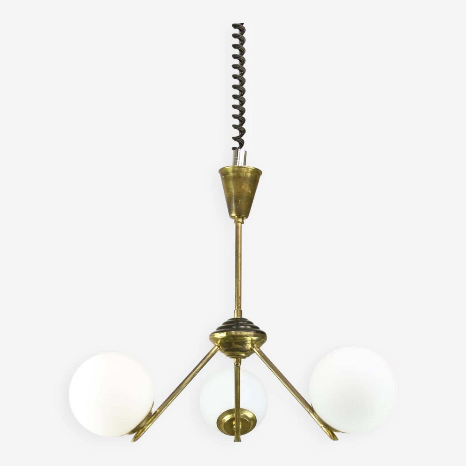 Art Deco Italian Brass And Opaline Chandelier