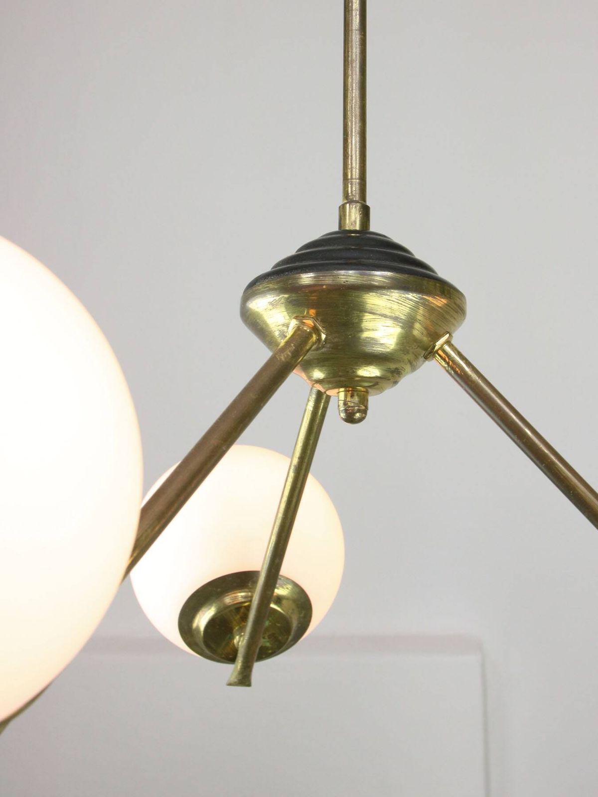 Art Deco Italian Brass And Opaline Chandelier photo for sale