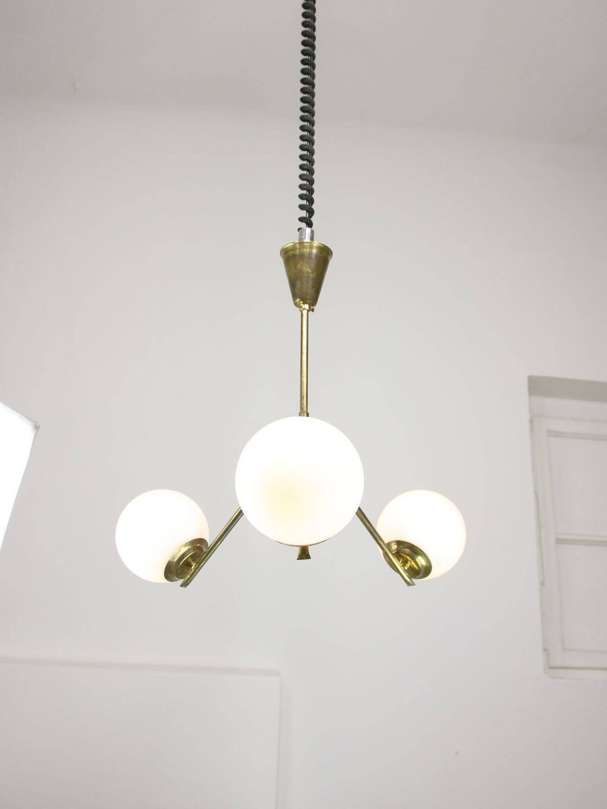 Art Deco Italian Brass And Opaline Chandelier photo 830.0