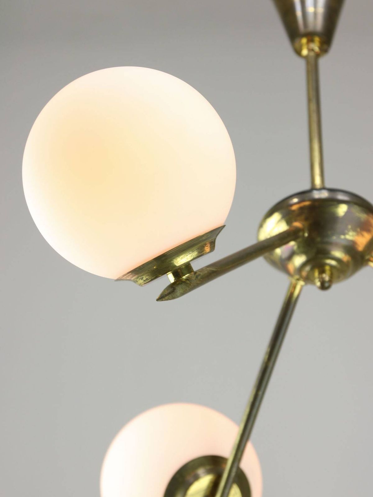 Art Deco Italian Brass And Opaline Chandelier photo vintage