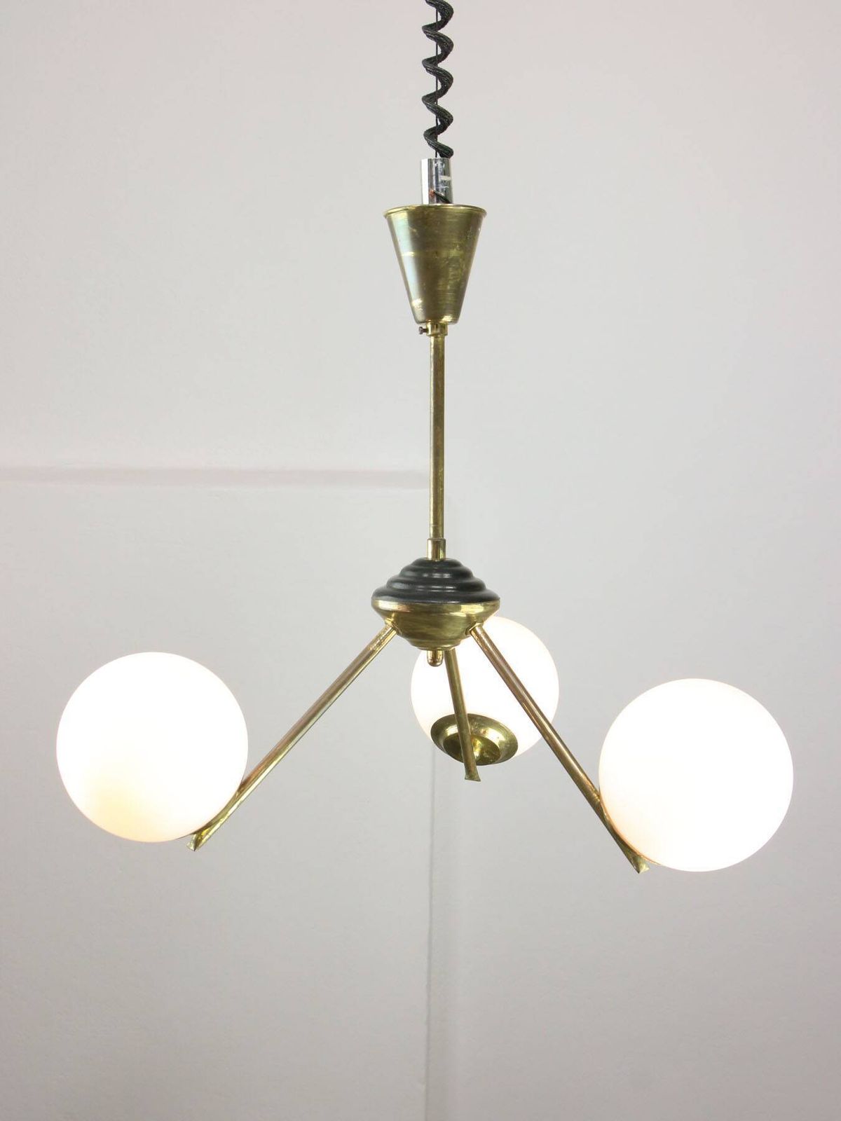 photo for sale Art Deco Italian Brass And Opaline Chandelier