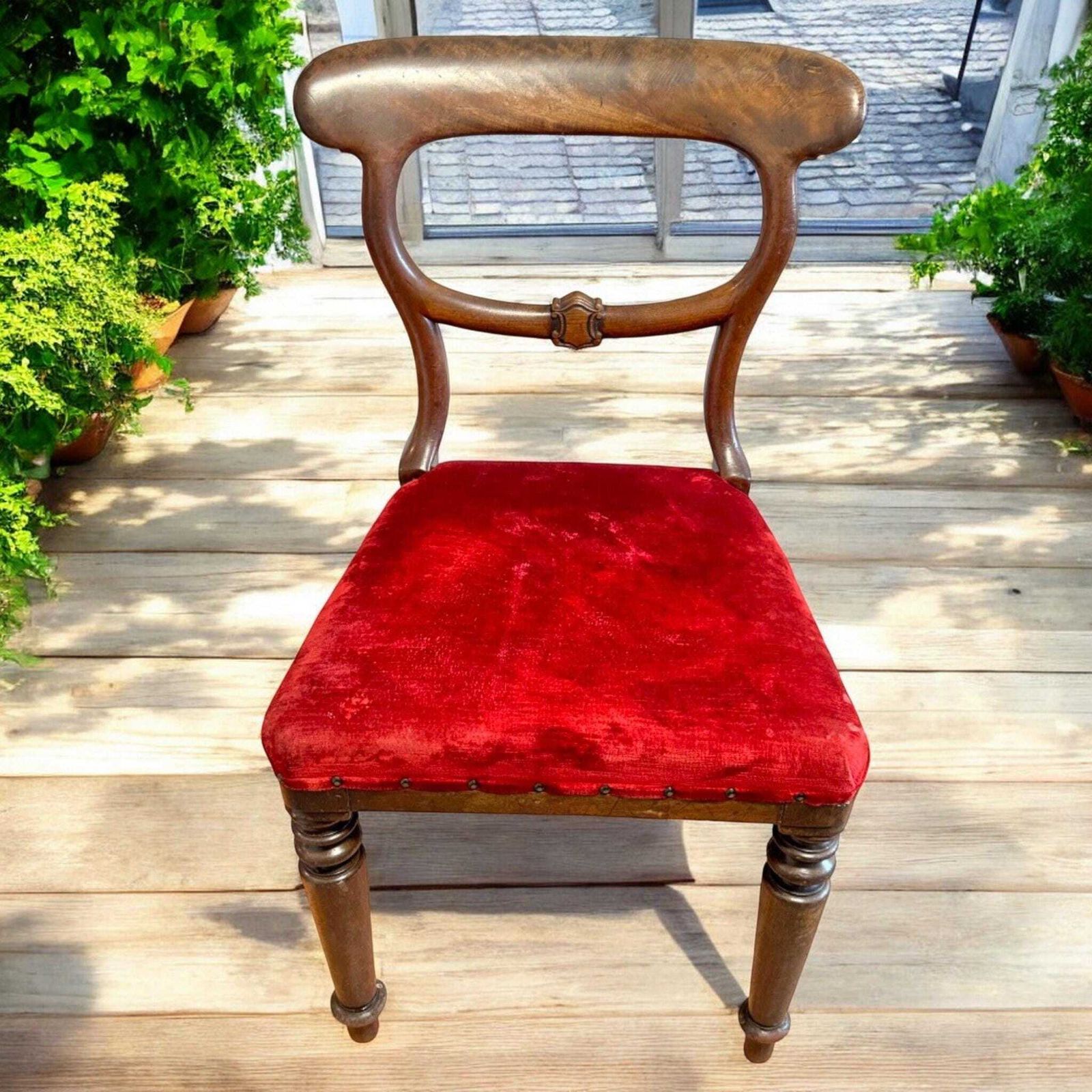 Antique Victorian Balloon Back Dining Chair With Red Upholstery Bedroom Chair photo furniture