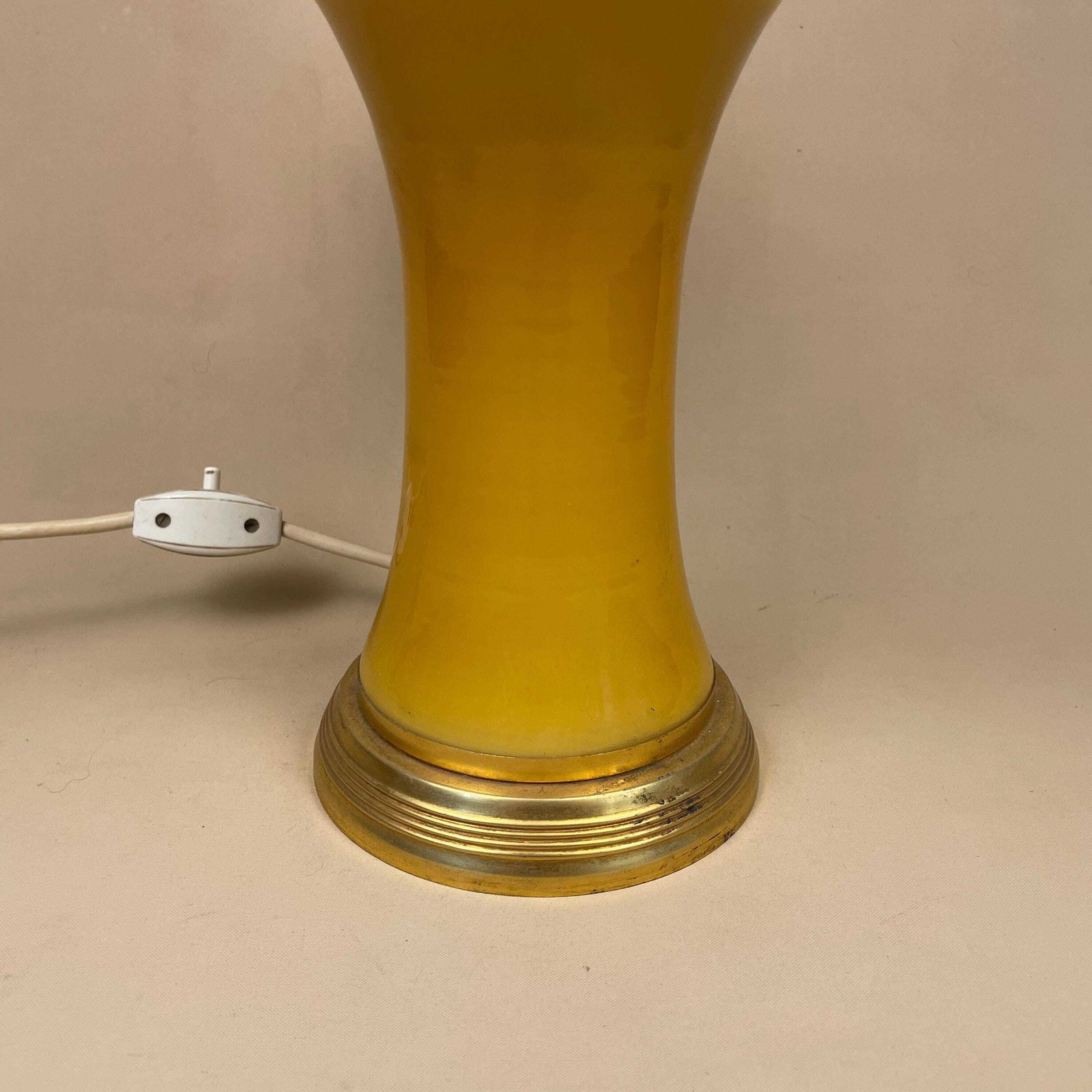 Vintage Mushroom Lamp Yellow All Glass Light Bedside Table Desk Brass Metal Gold Antique Medium Interior Design Retro Art Deco photo buy