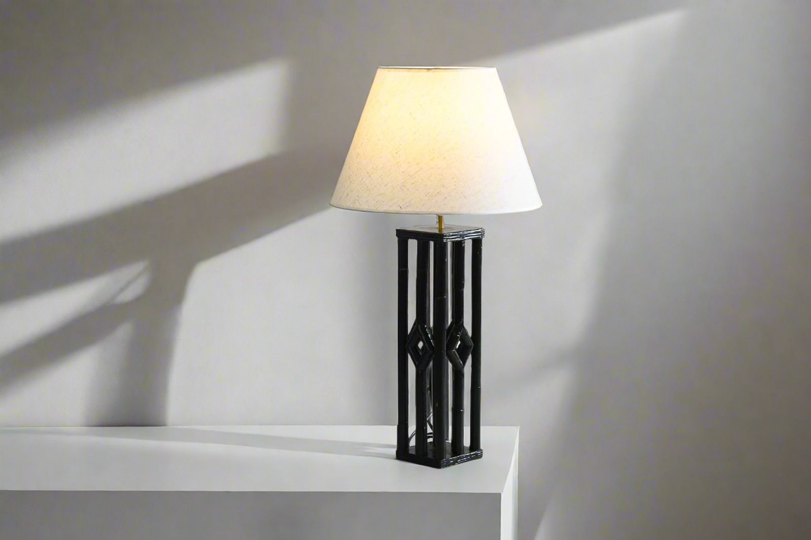 Rattan Table Lamp Black Lacquered Colonial Style photo Lighting