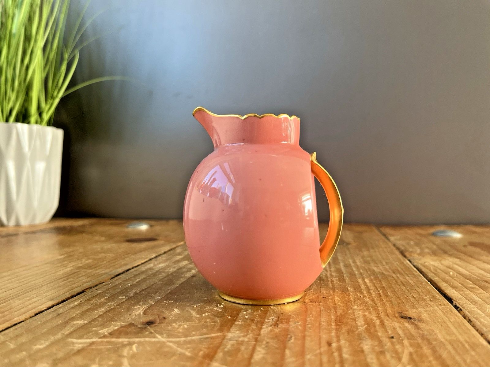 Antique C1890 Royal Crown Derby Porcelain Pink Gilded Bachelors Milk Cream Jug photo vinterior
