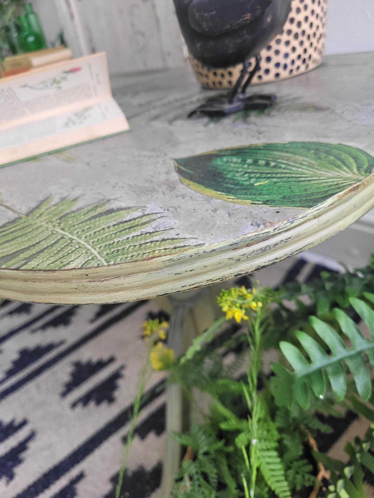 Green Coffee Table  Hand Painted   Country   Farmhouse   Botanical   Occasional Table   Side Table  Fern Print photo Furniture
