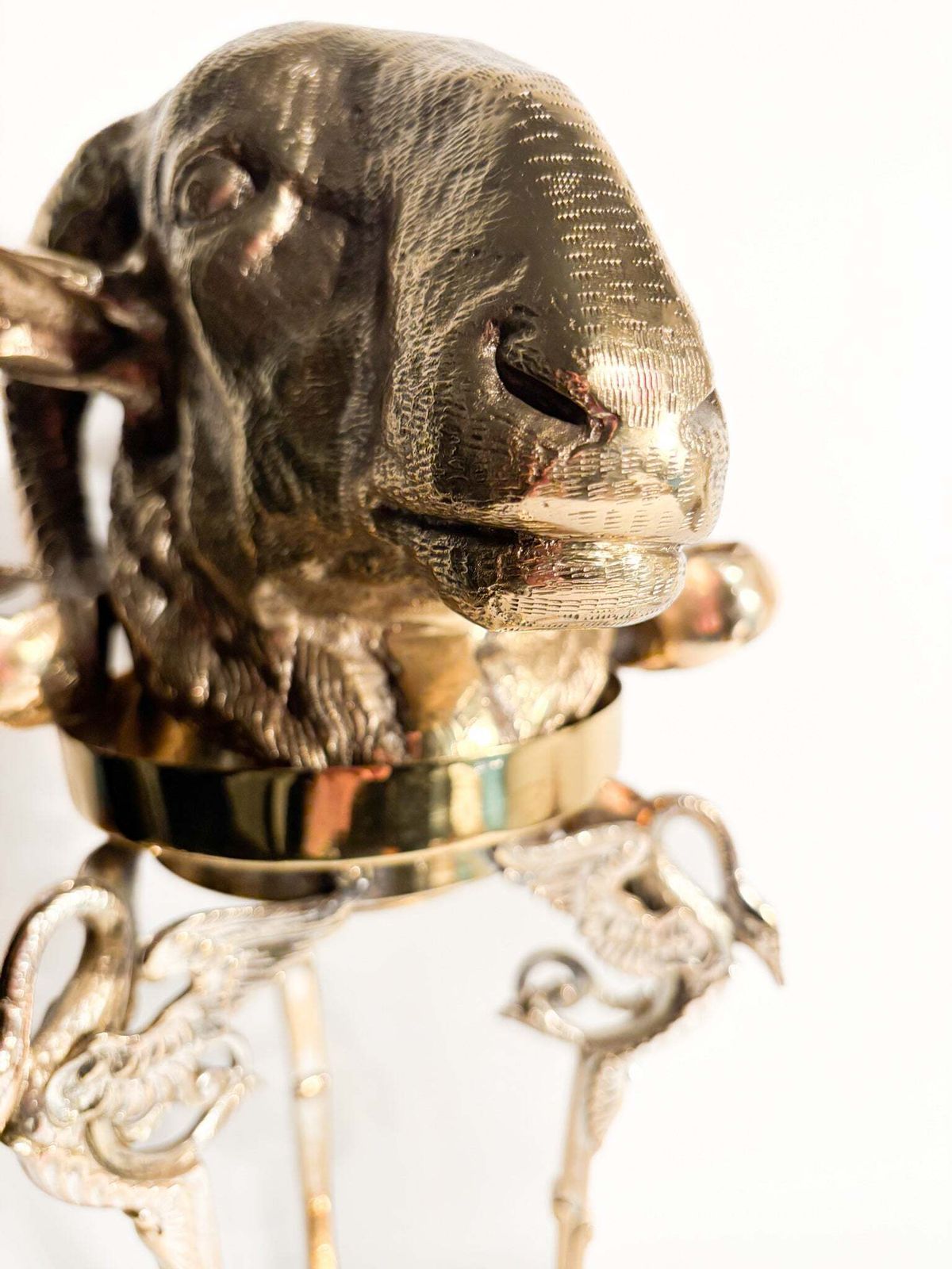 Art Sculpture With Golden Bronze Base Of Ram's Head 1970s photo