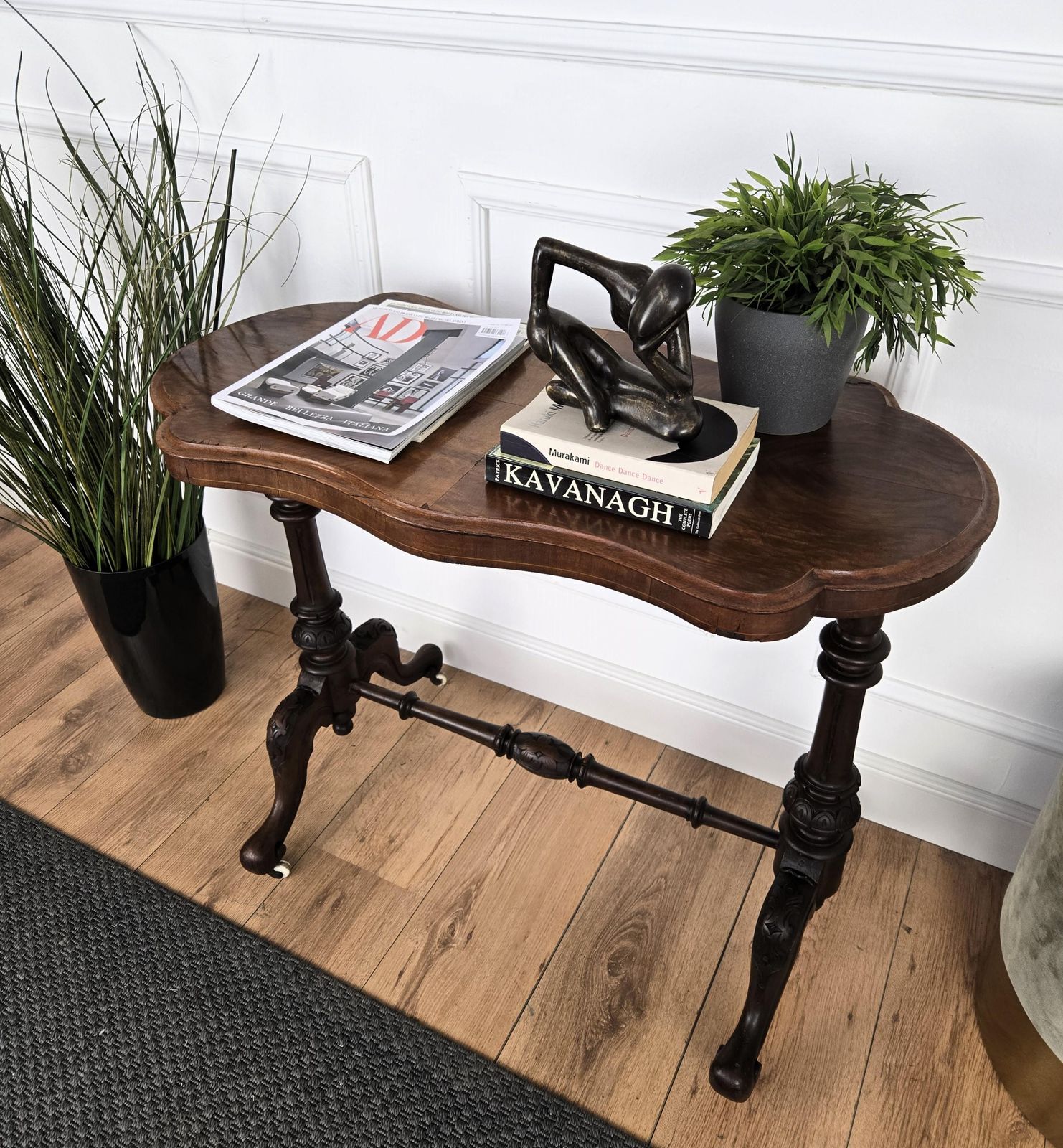 Neoclassical Italian Burl Walnut Wood Coffee Side Table Cart photo for sale