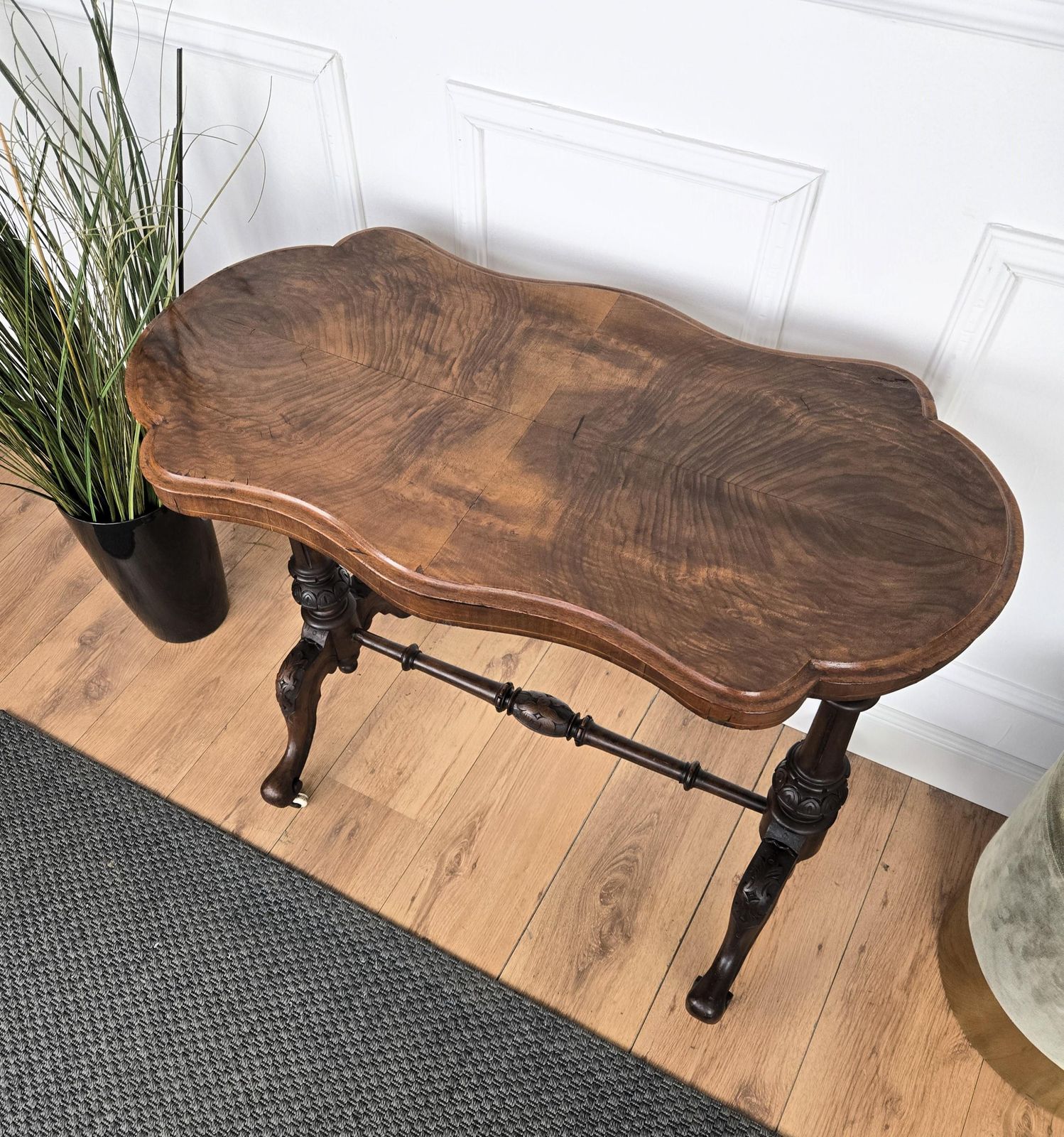 photo furniture Neoclassical Italian Burl Walnut Wood Coffee Side Table Cart