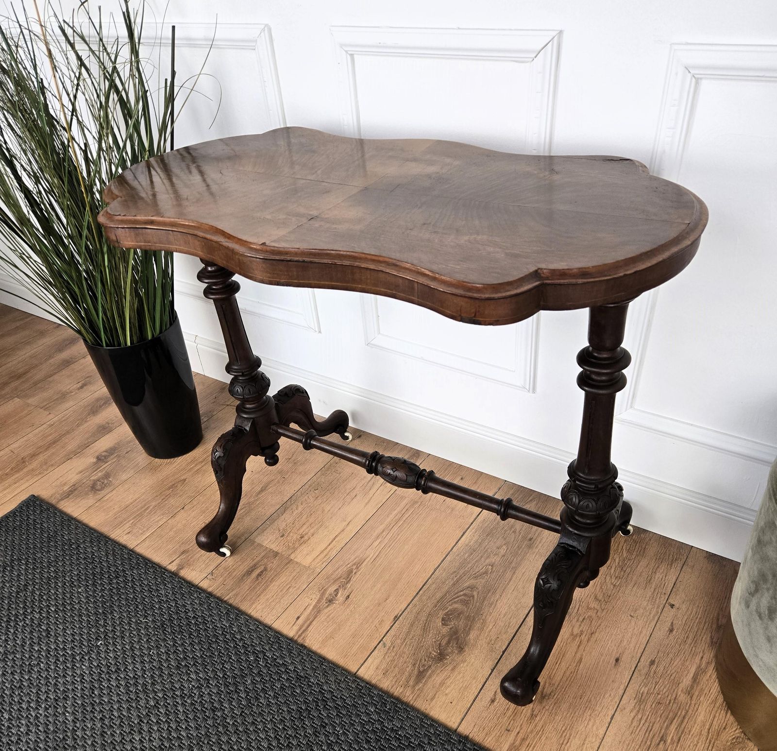 photo for sale Neoclassical Italian Burl Walnut Wood Coffee Side Table Cart
