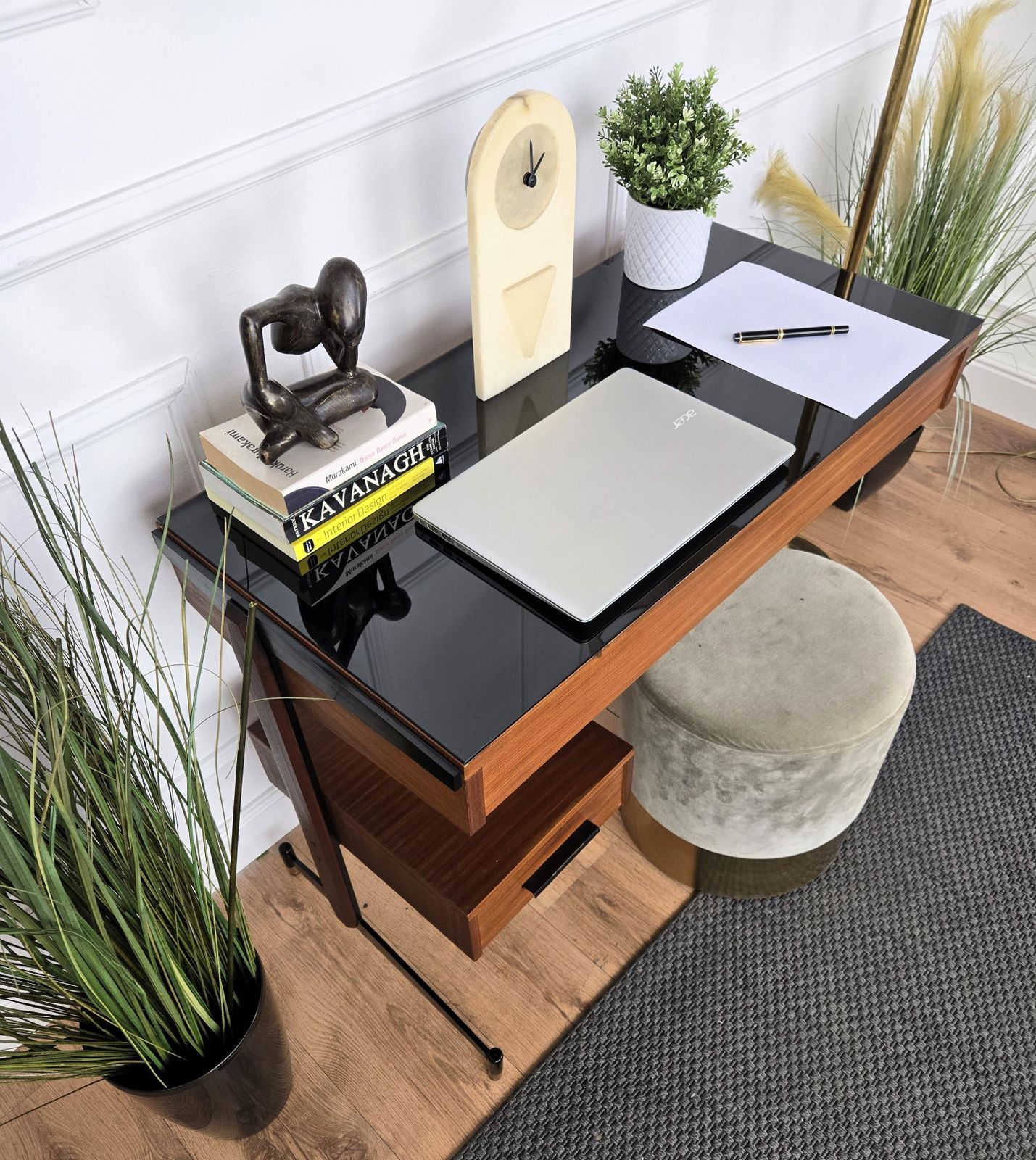 1940s Art Deco Mid Century Italian Metal Wood Glass Writing Desk Console Table photo 1712.0