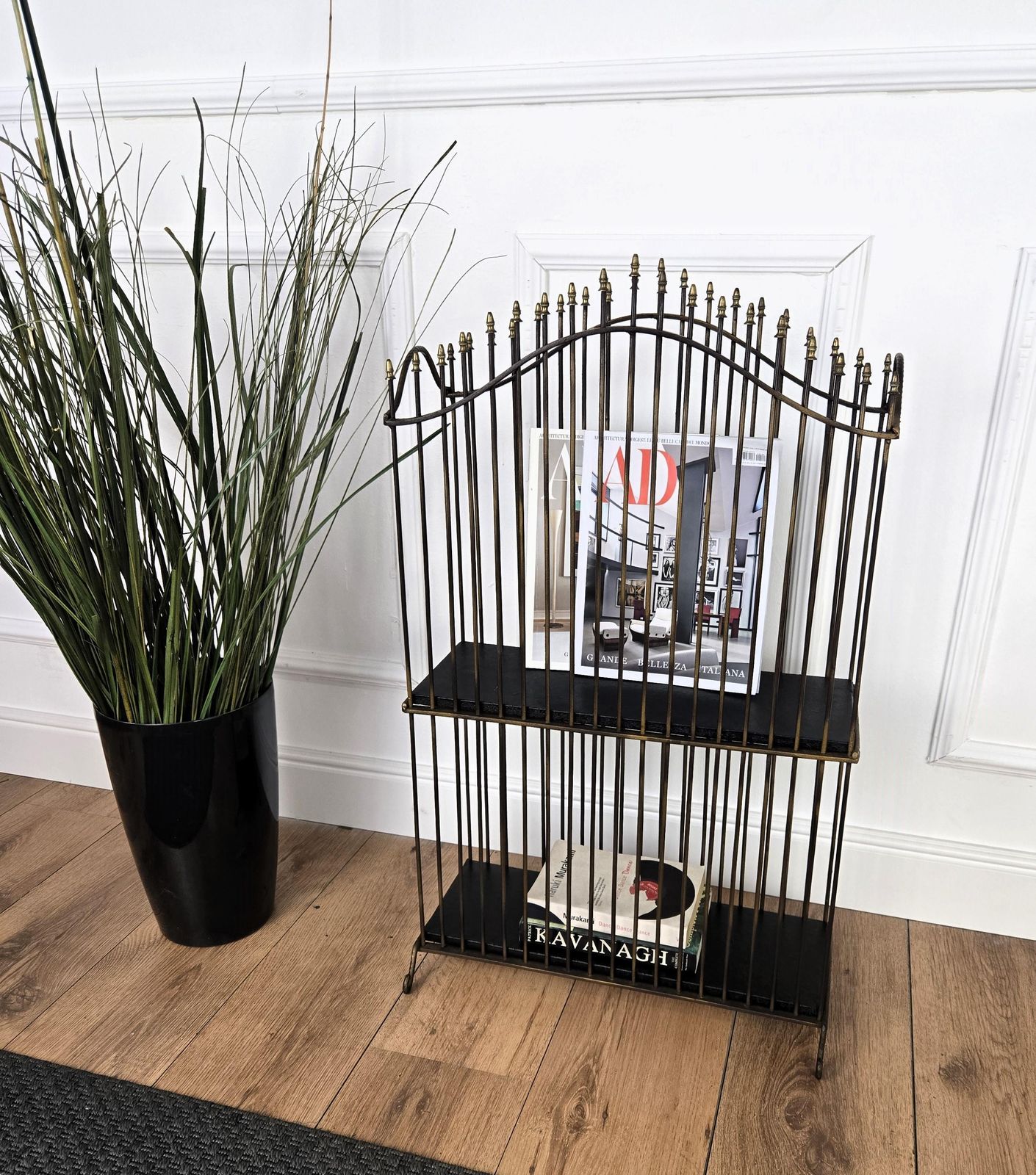 1960s Italian Mid Century Brass Metal Magazine Rack Book Stand photo for sale