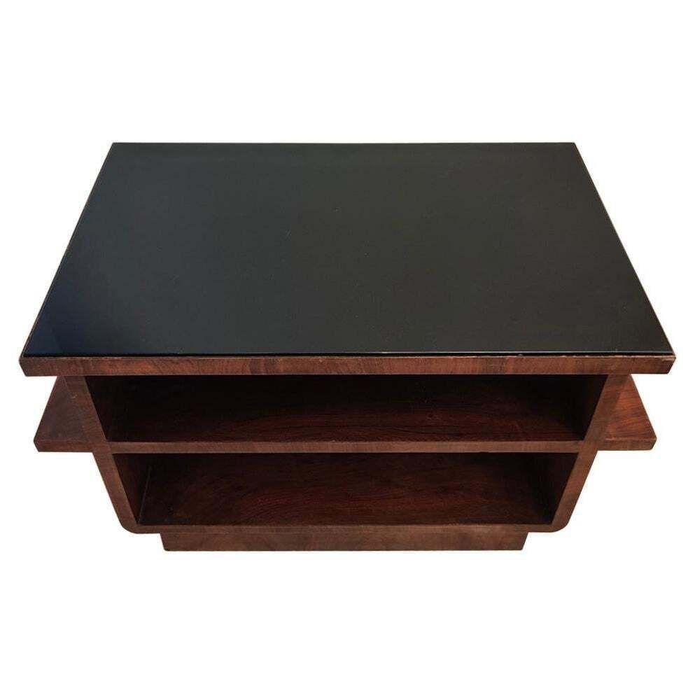 Osvaldo Borsani Coffee Table Black Opal Glass Wood 1930 Italy