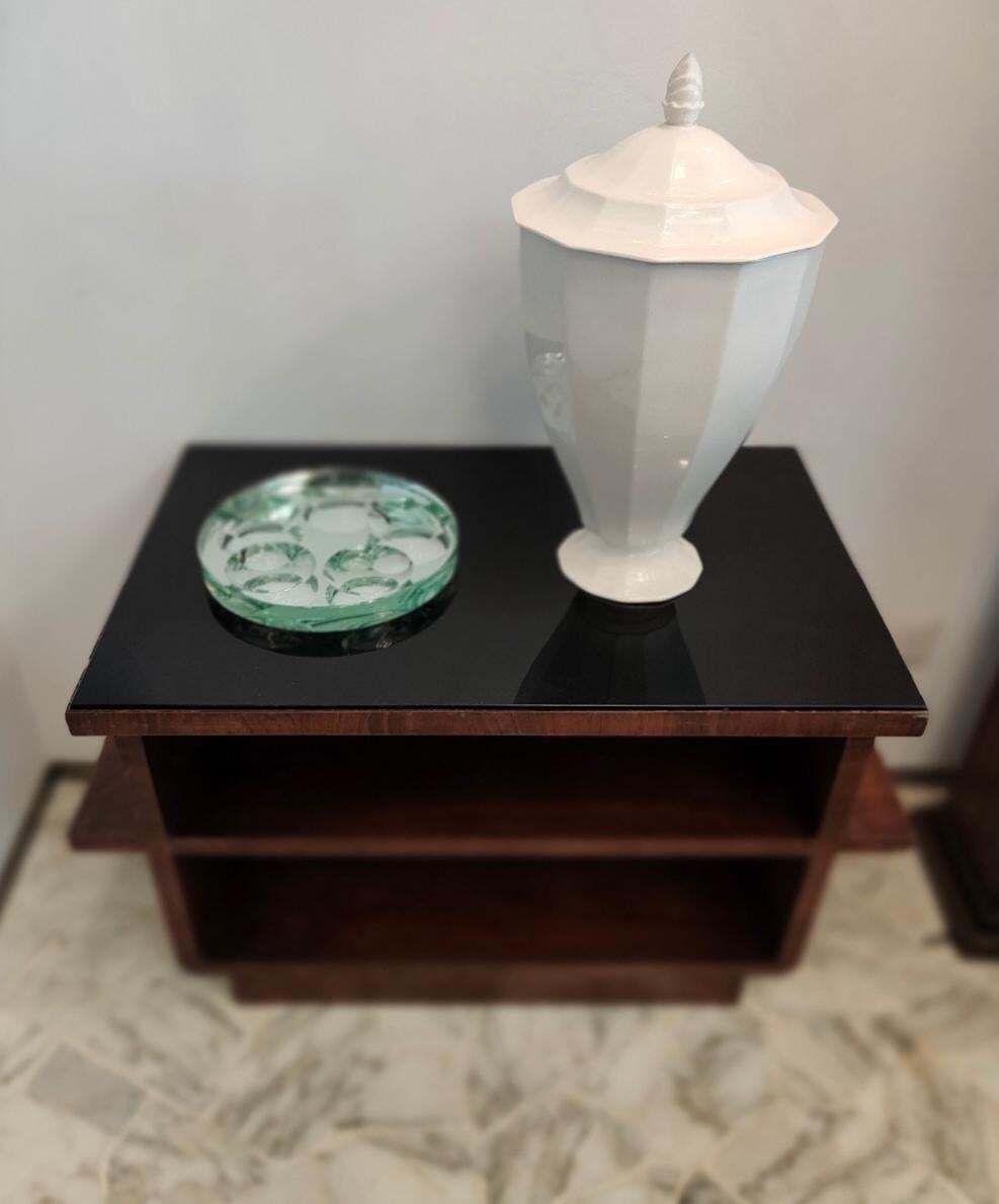 Osvaldo Borsani Coffee Table Black Opal Glass Wood 1930 Italy photo vinterior