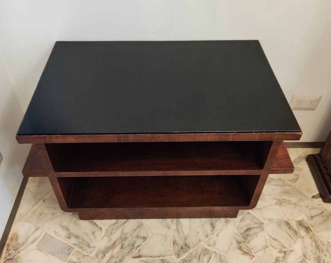 photo furniture Osvaldo Borsani Coffee Table Black Opal Glass Wood 1930 Italy