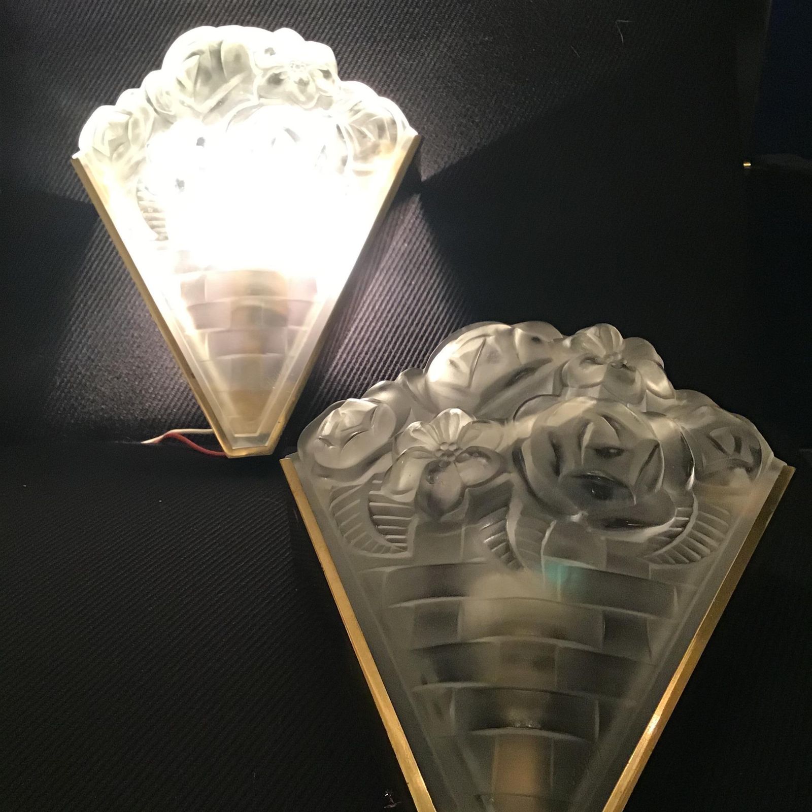 photo buy Degue' Pair Of French Wall Lights 1930s Frosted Glass Metal Chrome France