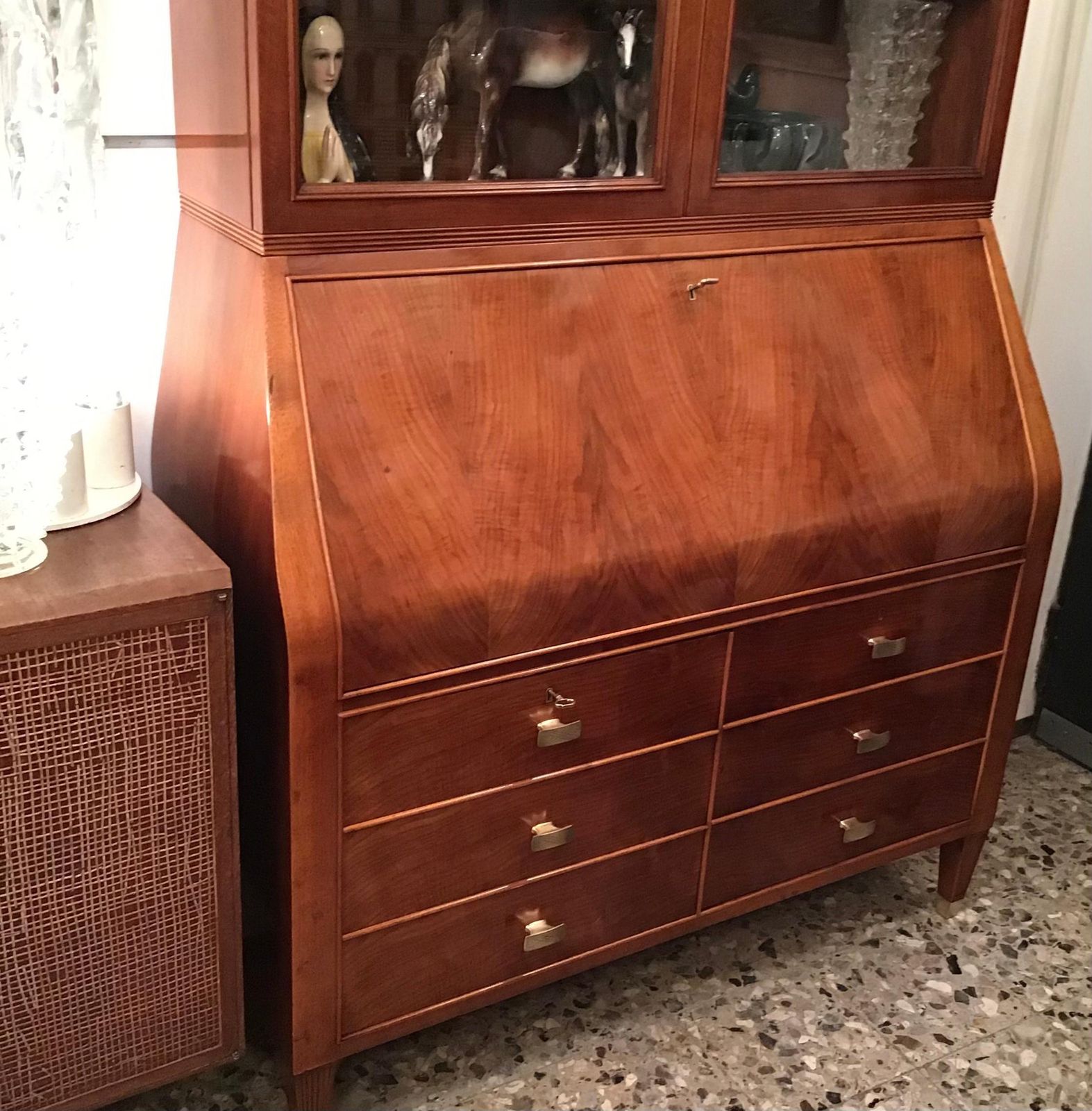 Paolo Buffa Bookcase/Drawer Chest /Mobile Bar Brass Glass Wood 1950s Italy photo Furniture