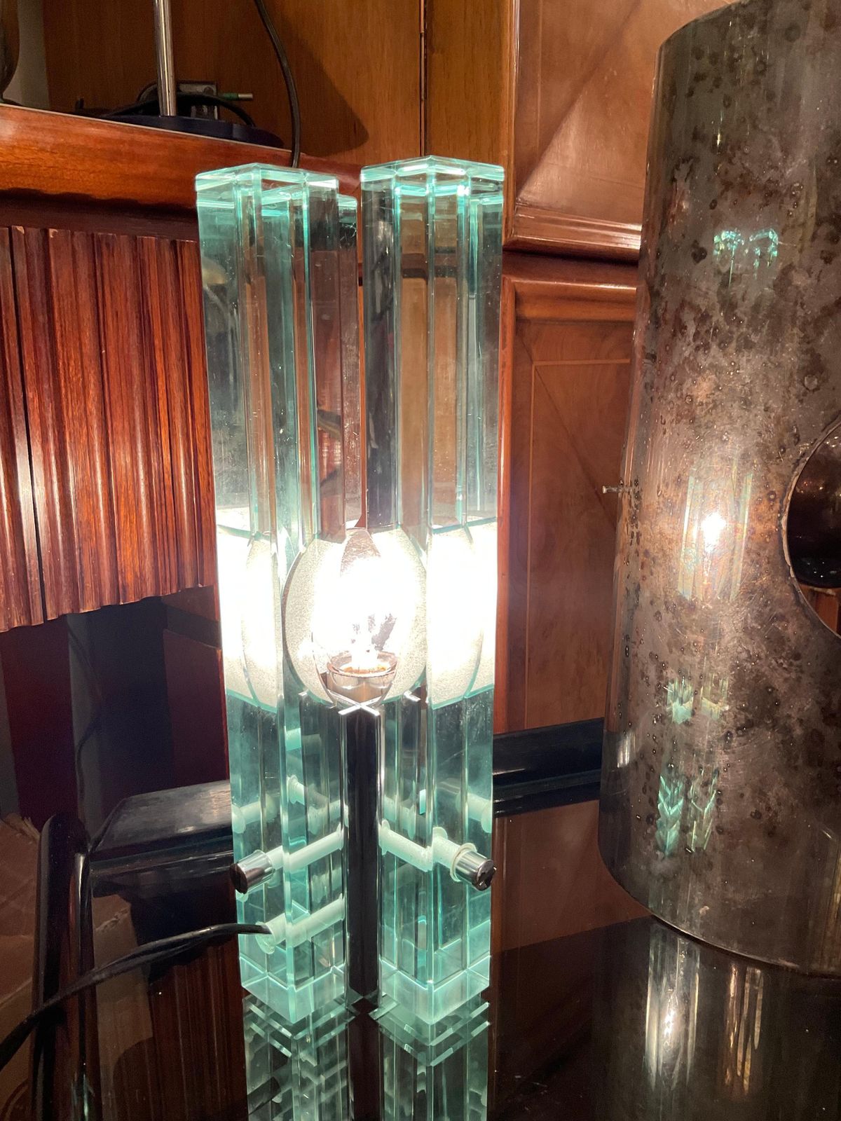 Lighting Gallotti & Radice   Glass And Steel Lamp   Italy 1960 photo
