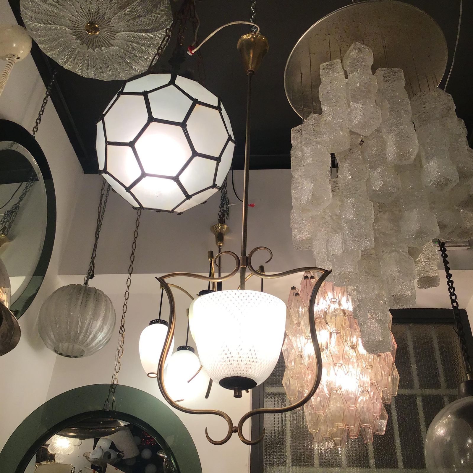 Venini Chandelier Filigrana Brass Murano Glass 1930 Italy photo buy
