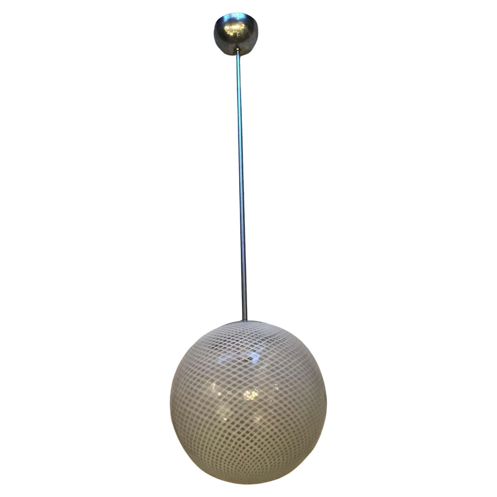 Venini "Filigrana " Chandelier Murano Glass Metal Crome 1930 Italy