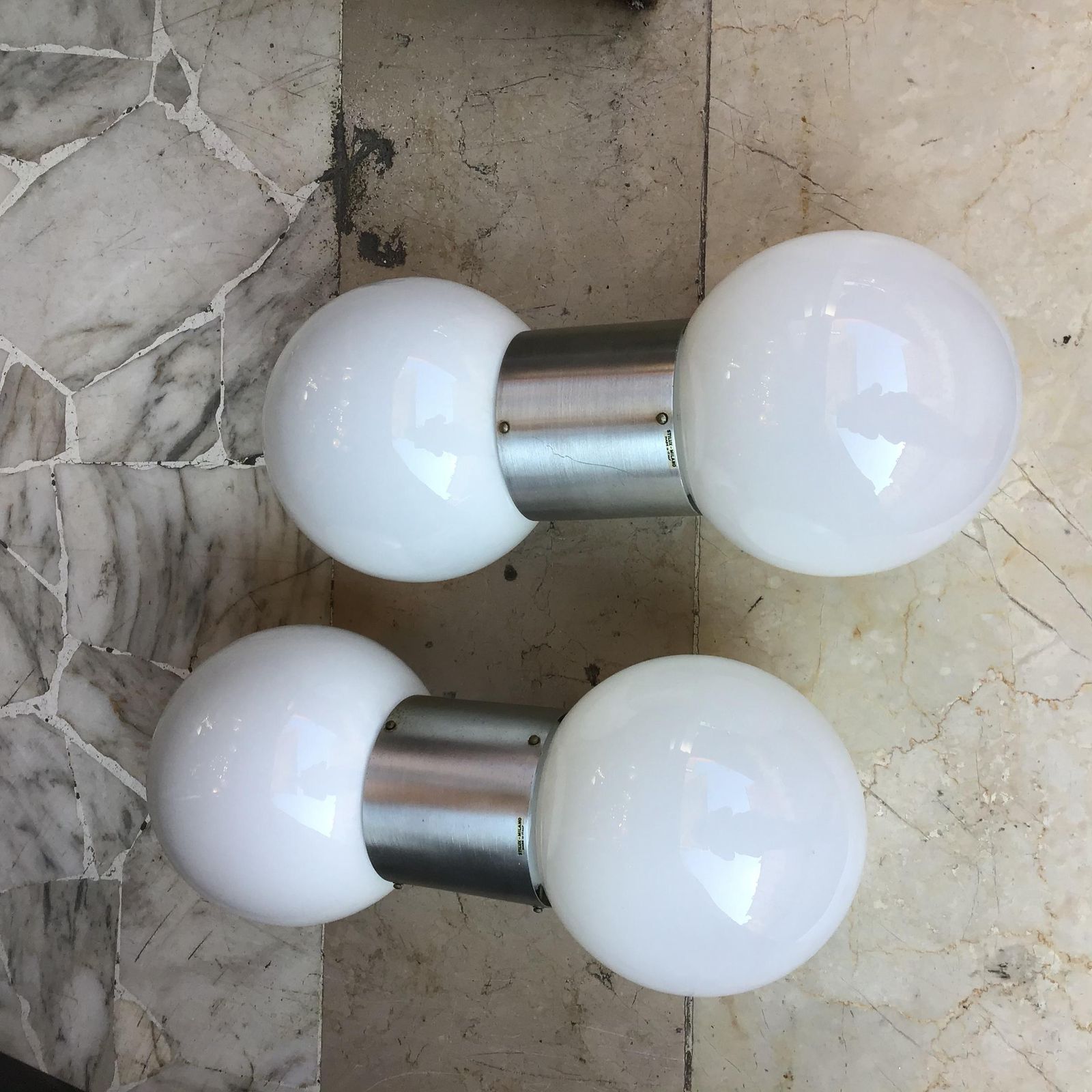 Stilux Couple Sconces Glass  Metal Crome 1958 Italy photo for sale